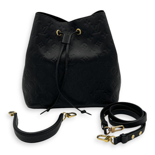 NeoNoe MM Black Shoulder Bag in Empreinte Leather, Gold hardware