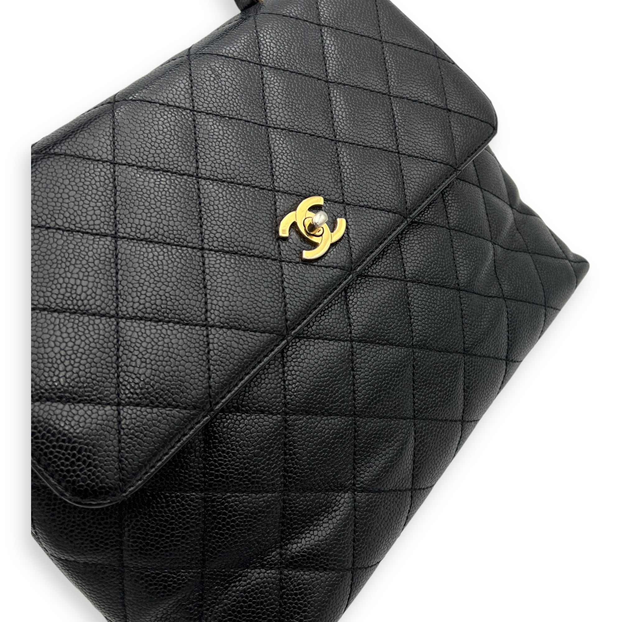 Kelly Top Handle Bag Black in Caviar Leather, Gold hardware