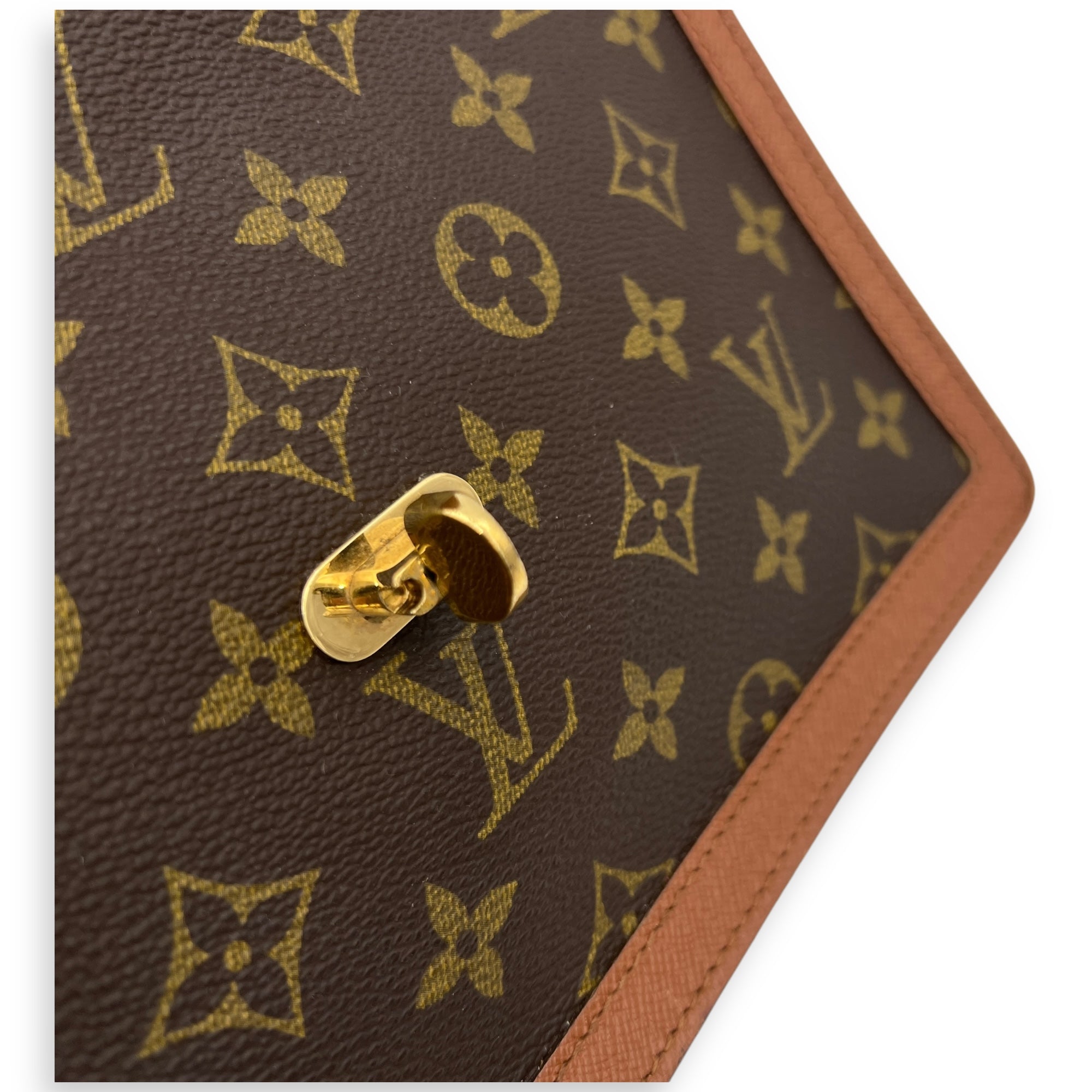 Raspail Shoulder Bag Brown in Monogram Coated Canvas, Gold hardware