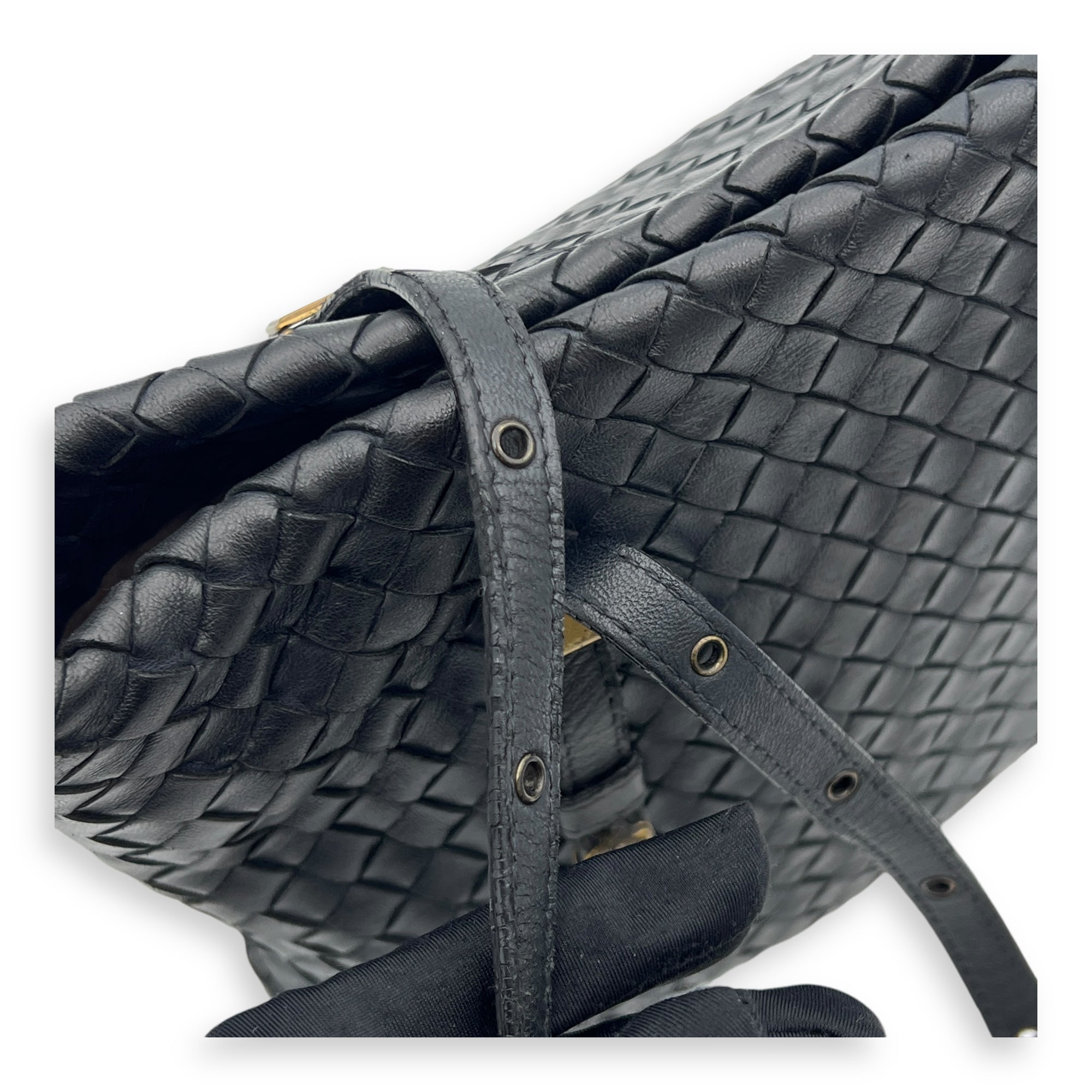 Intrecciato Tote Bag Black in Calfskin, Gold hardware