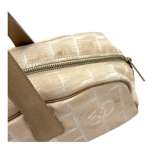 Travel Line Top Handle Bag Beige in Jacquard, Gold hardware