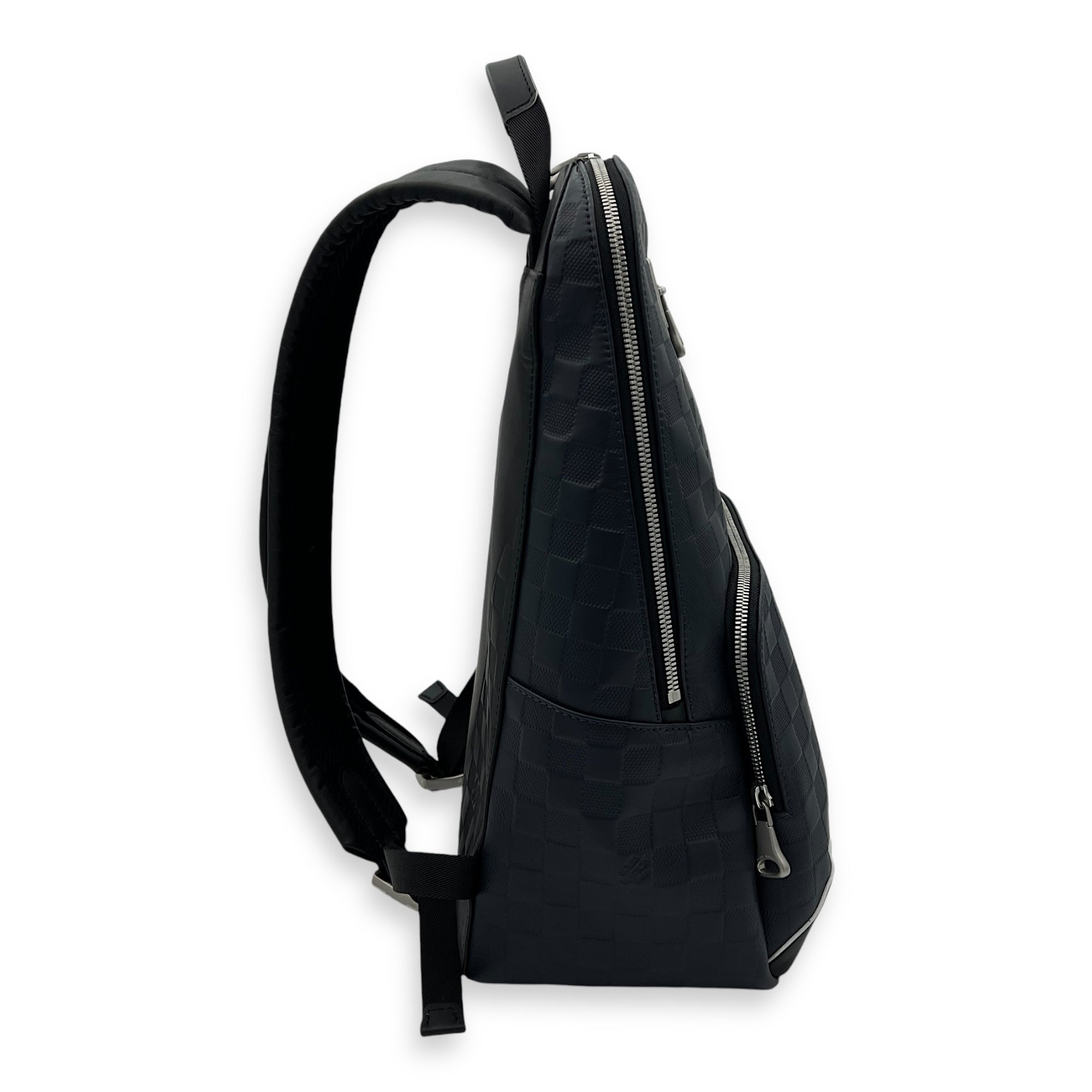 Infini Avenue Black Backpack in Embossed Leather, Silver hardware