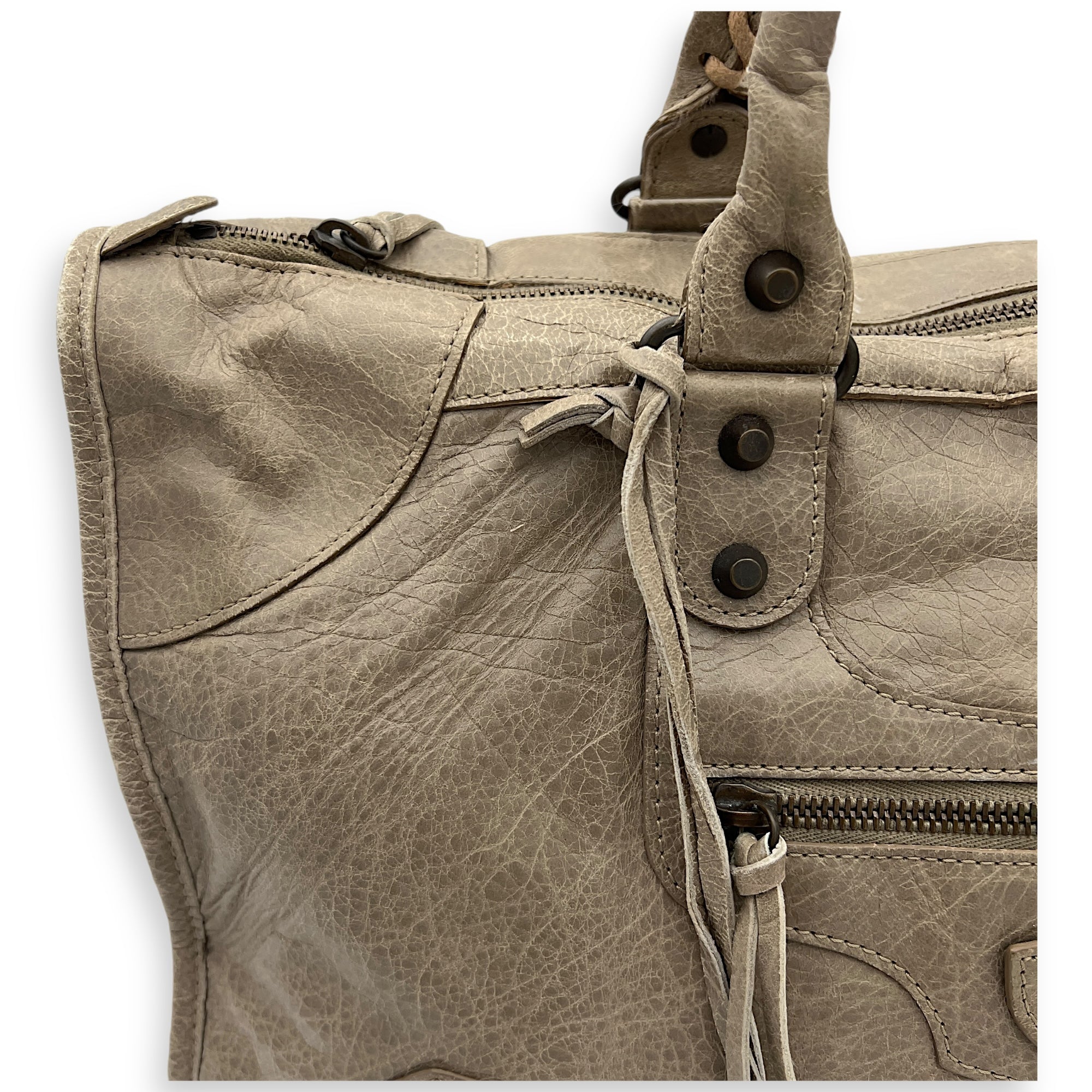 Work Top Handle Bag Brown in Distressed Leather, Gunmetal hardware