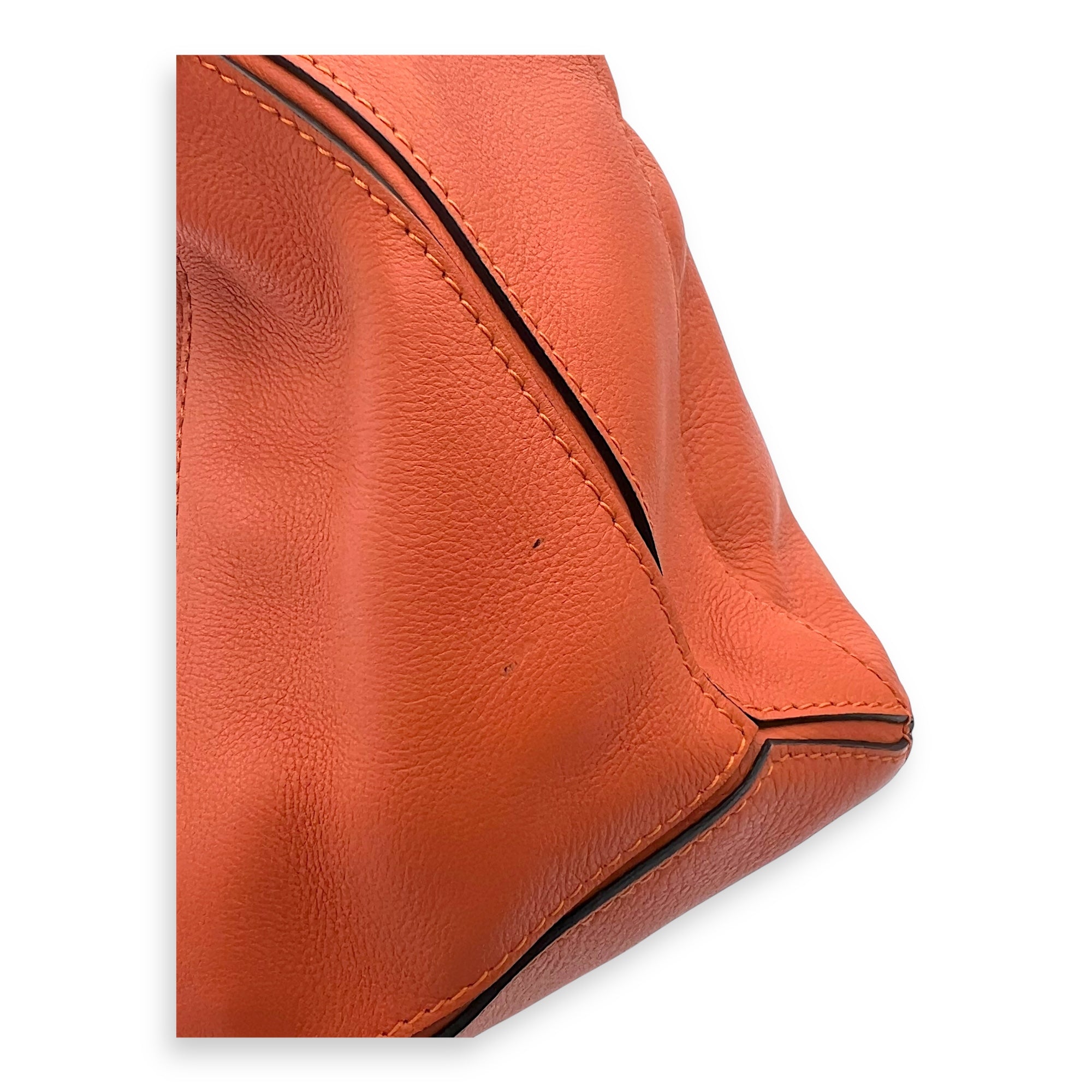 Puzzle Medium Orange Top Handle Bag in Calfskin, Silver hardware