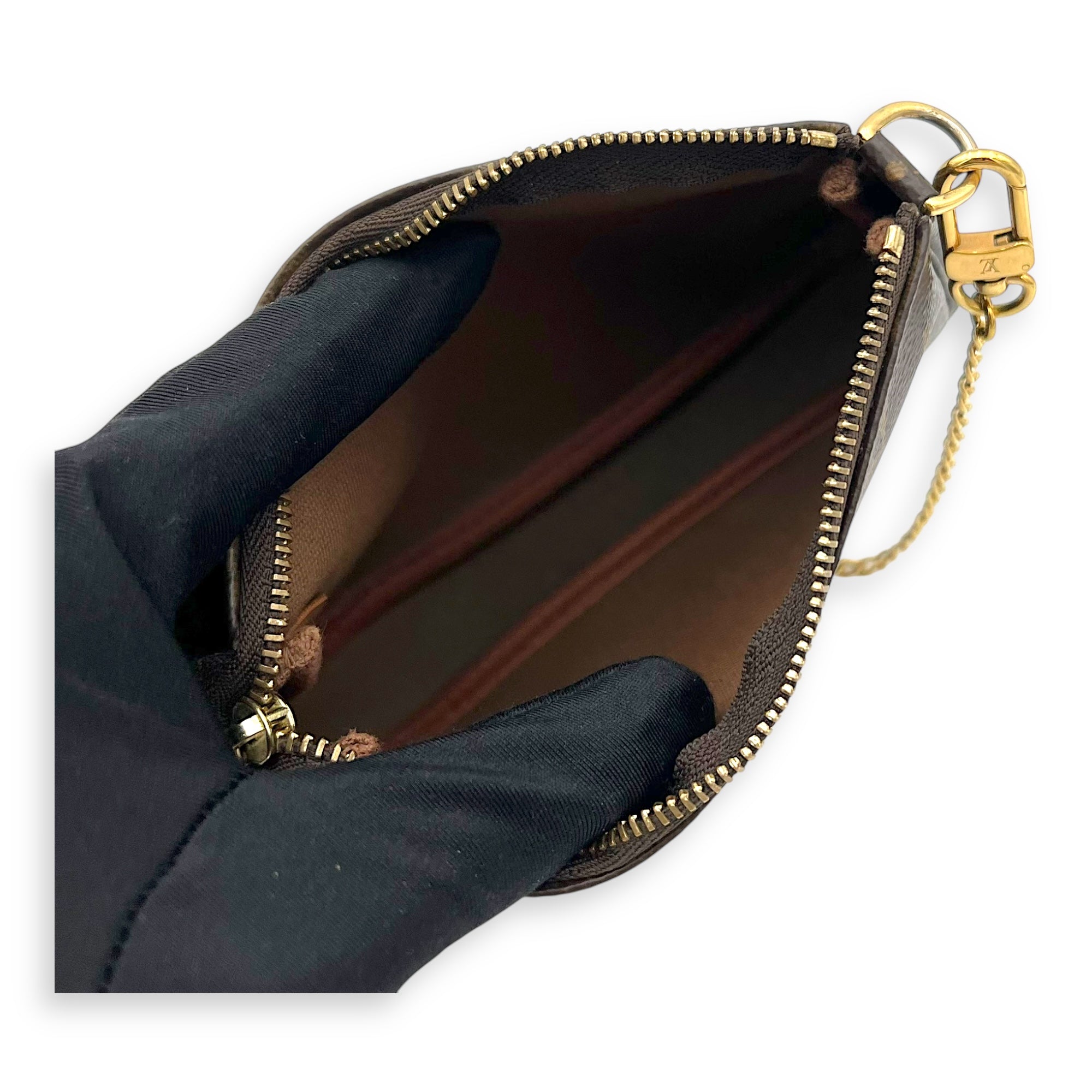 Pochette Pouch Mini Brown in Monogram Coated Canvas, Gold hardware