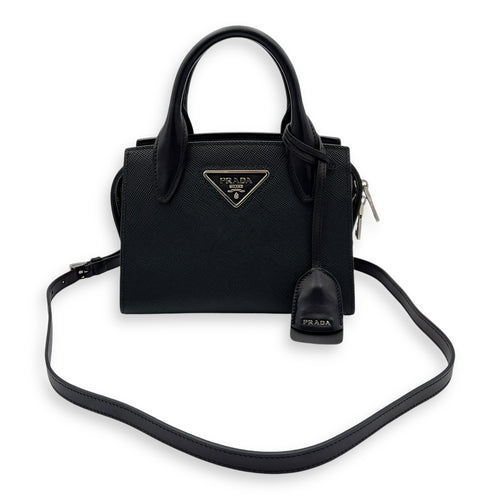 Kristen Top Handle Bag Black in Saffiano Leather, Silver hardware