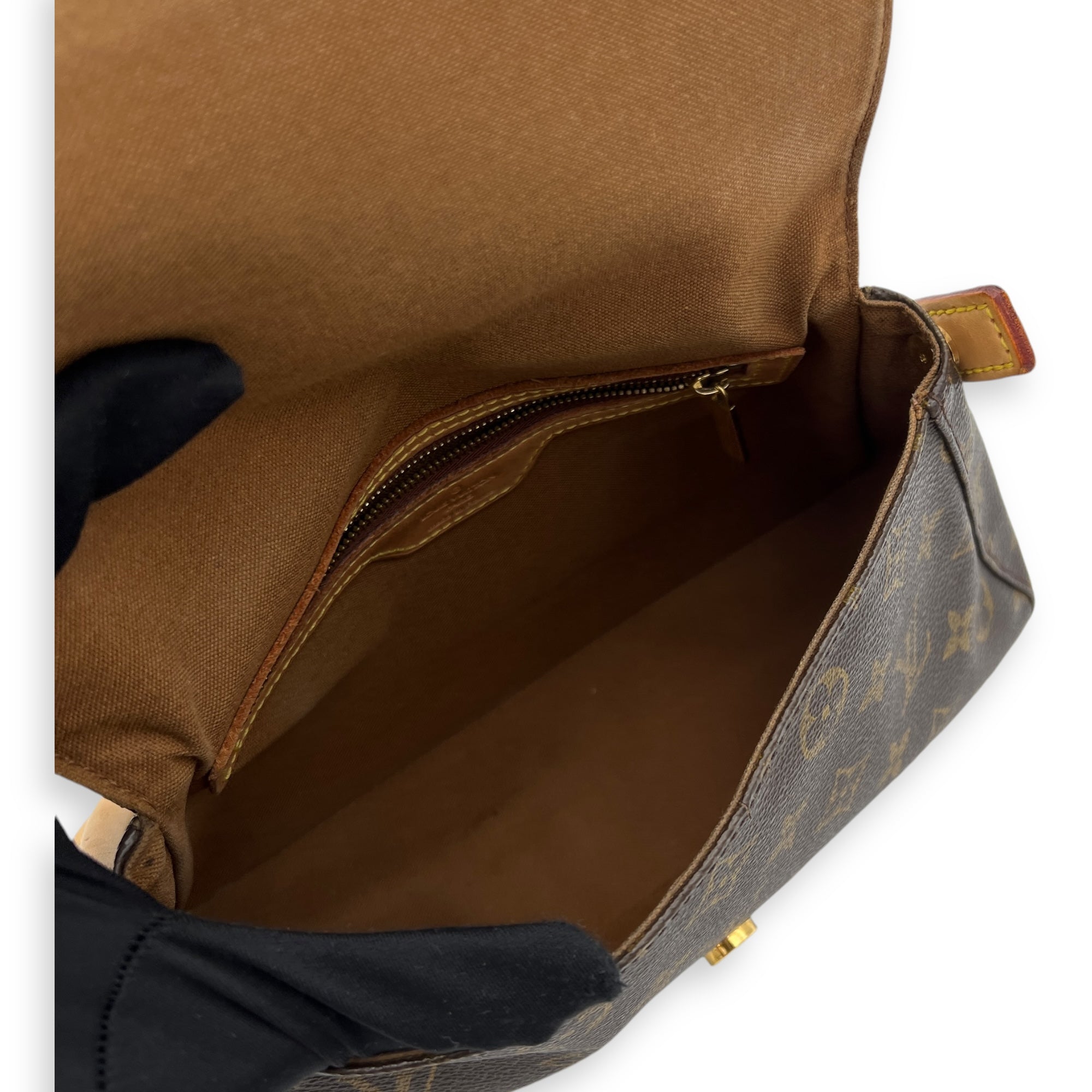 Looping Brown Shoulder Bag in Monogram Coated Canvas, Gold hardware