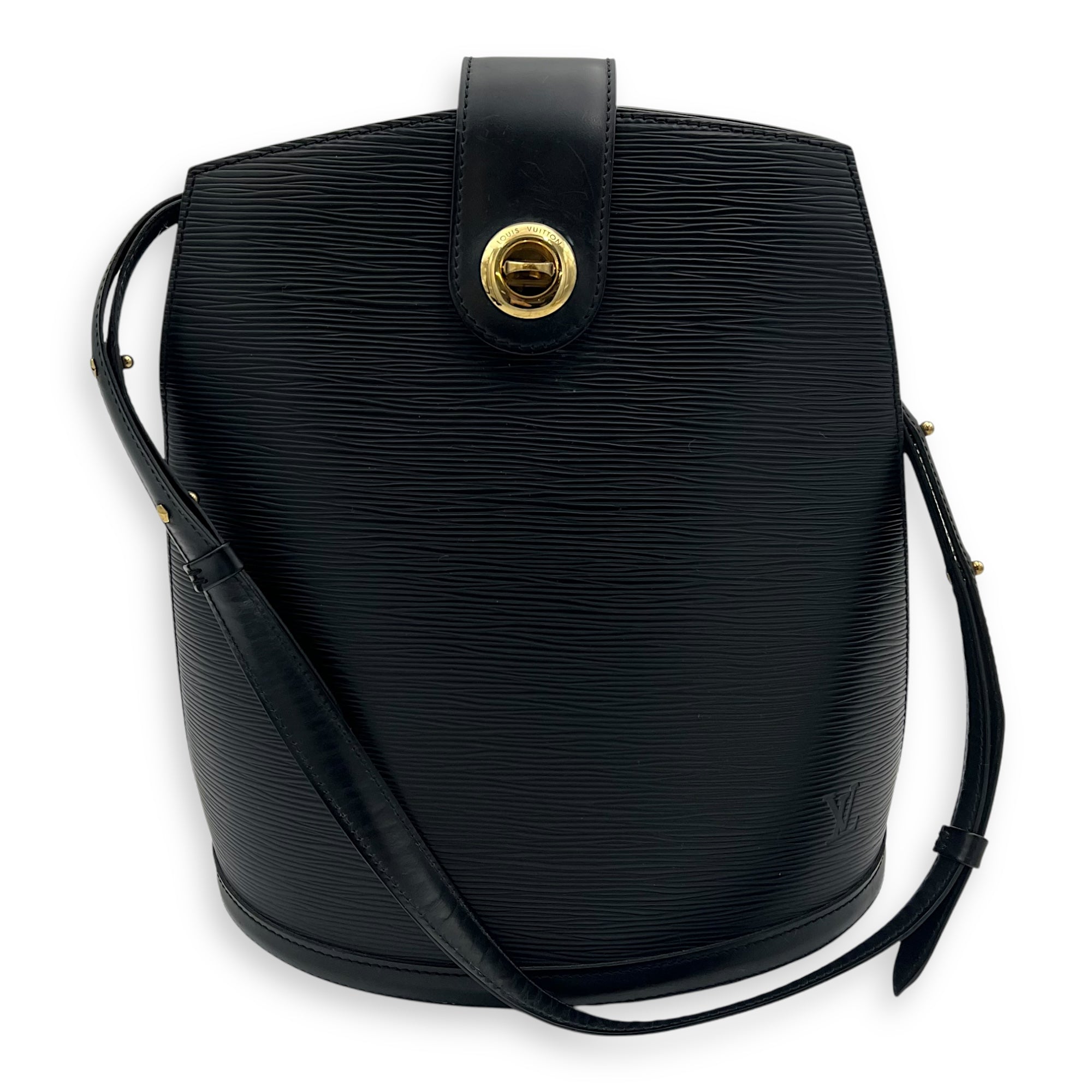 Cluny Shoulder Bag Black in Epi Leather, Gold hardware