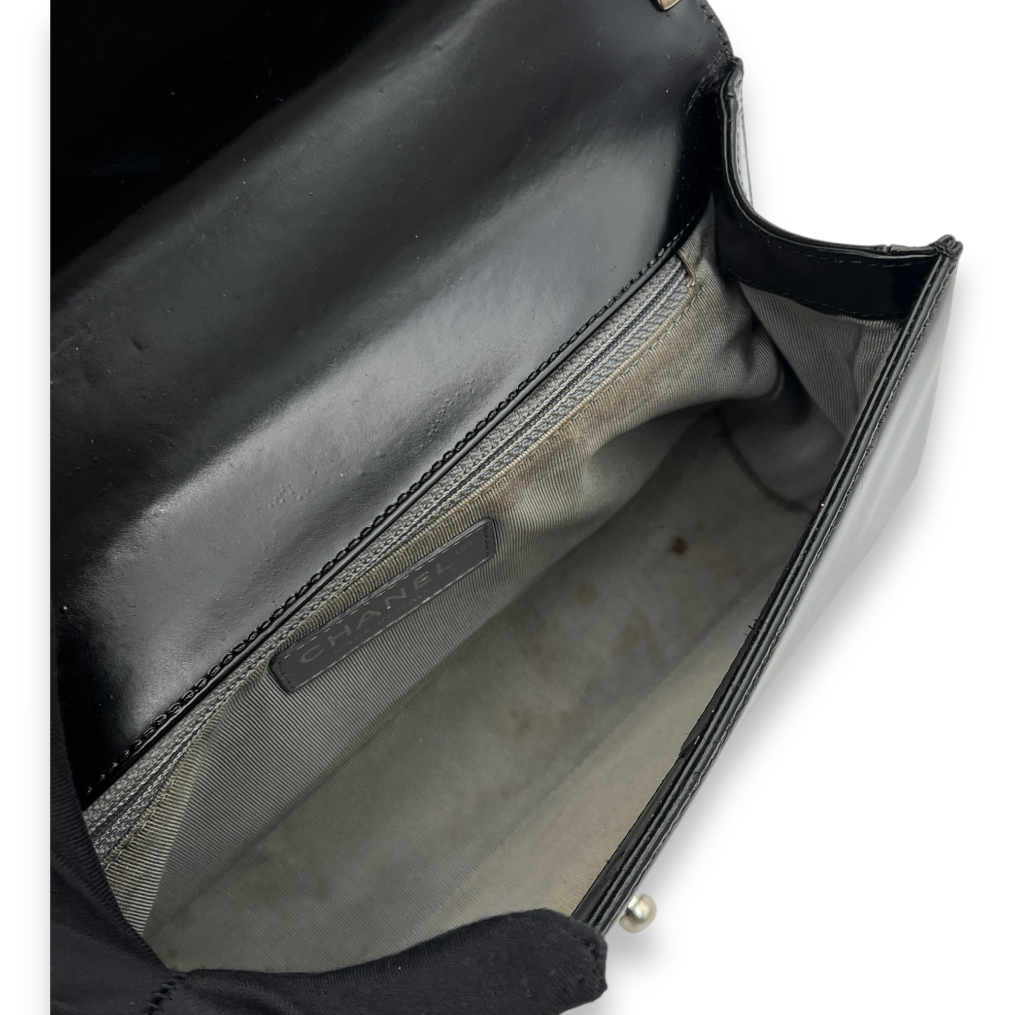 Boy Shoulder Bag Black in Calfskin, Silver hardware