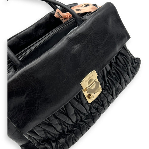 Coffer Top Handle Bag Black in Calfskin, Gold hardware