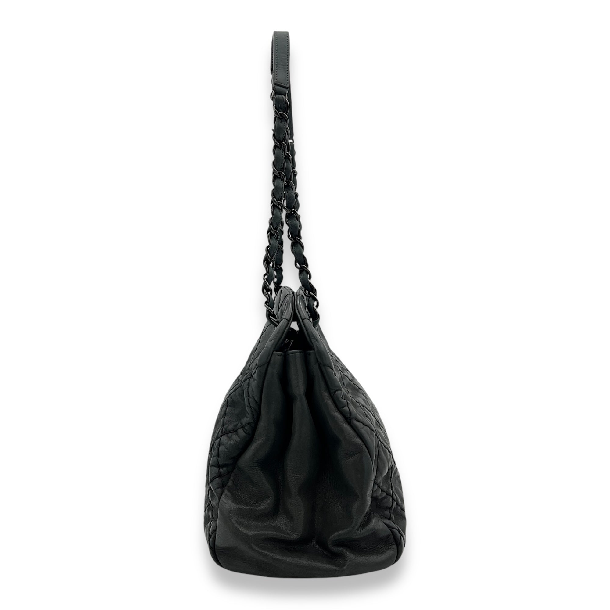 Mademoiselle Bowler Blue Shoulder Bag in Lambskin, Ruthenium hardware