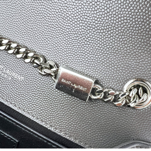 Saint Laurent Kate Small Grey Crossbody Bag in Caviar Leather, Silver hardware_10