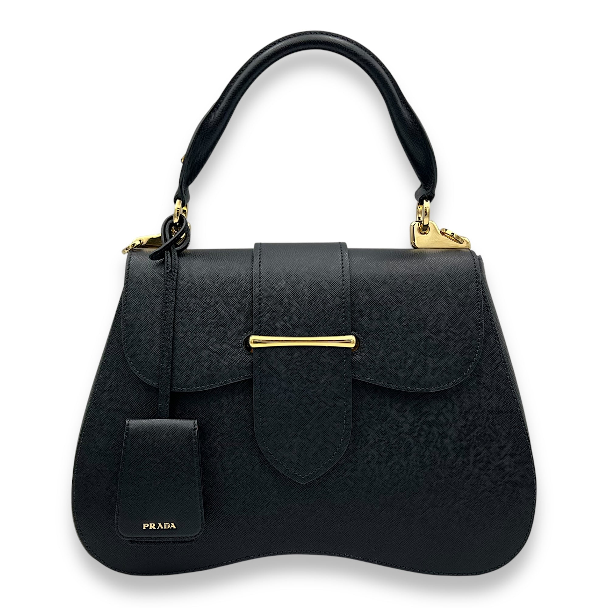 Prada Sidonie Large Black Top Handle Bag in Saffiano Leather, Gold hardware_1