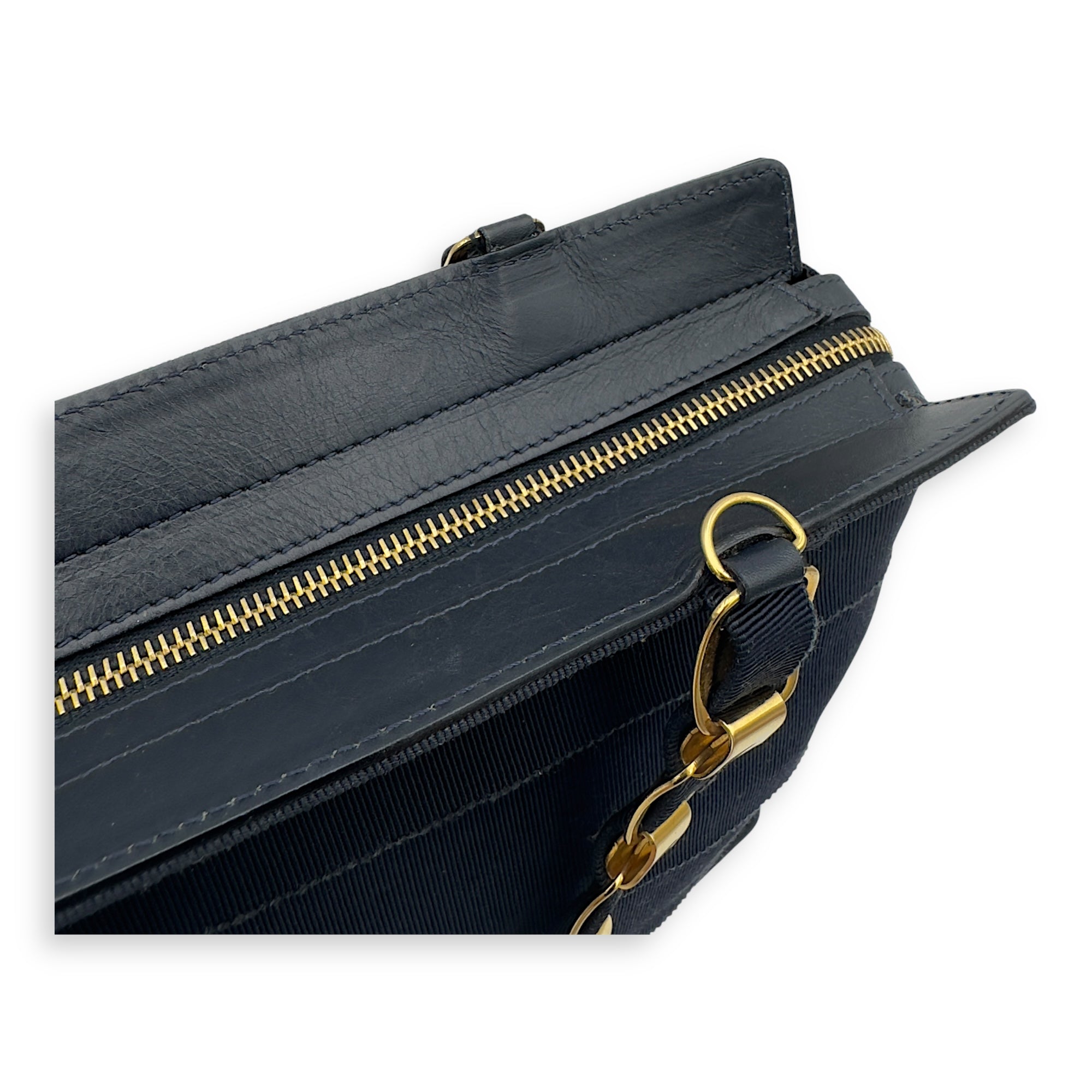 Ferragamo Vara Top Handle Bag Small Black in Canvas, Gold hardware_12