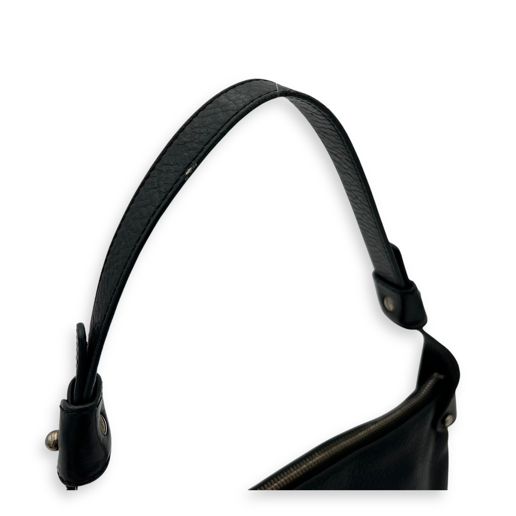 Salvatore Ferragamo Gancini Black Shoulder Bag in Calfskin, Silver hardware_7