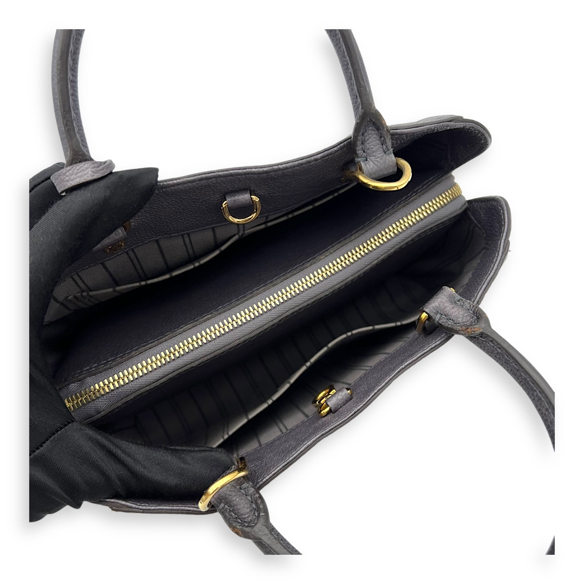 Louis Vuitton Montaigne Top Handle Bag BB Grey in Empreinte Leather, Gold hardware_10