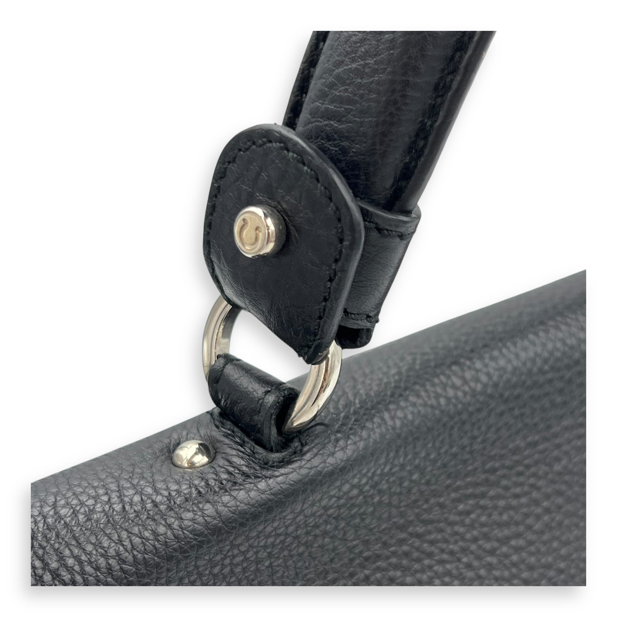 Salvatore Ferragamo Sofia Black Top Handle Bag in Calfskin, Silver hardware_10