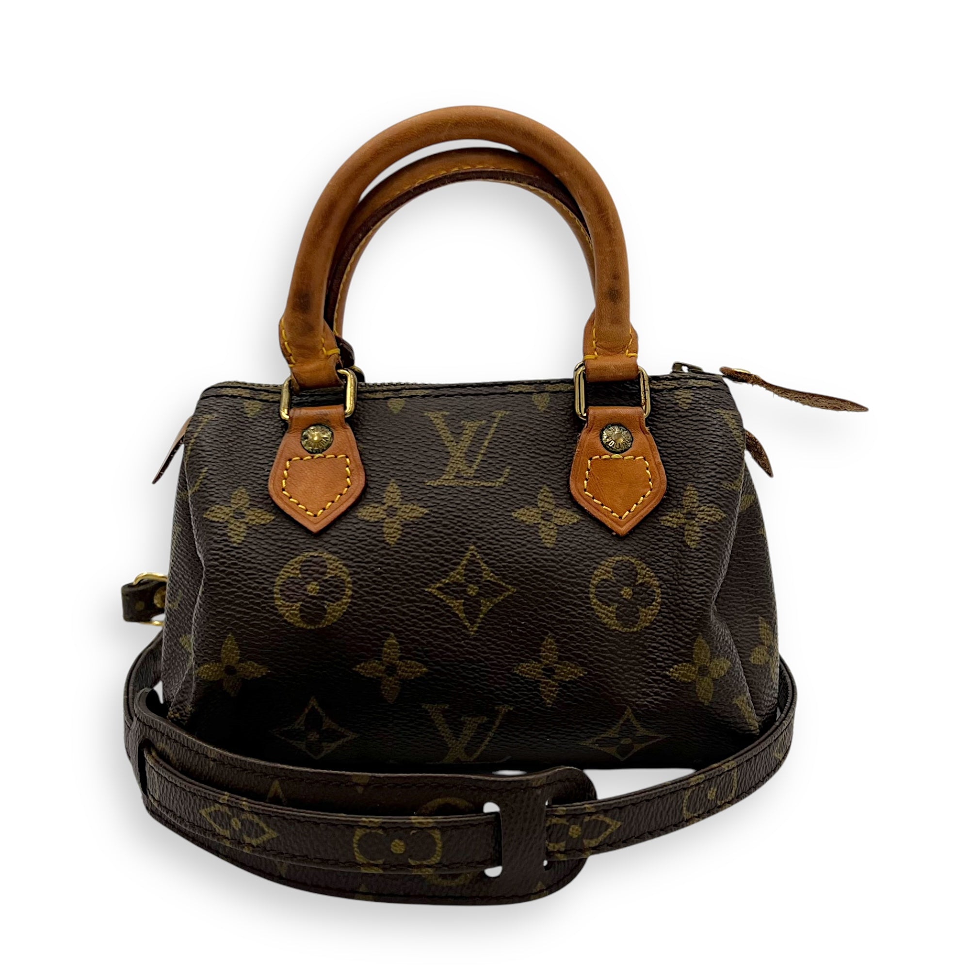 Louis Vuitton Speedy Crossbody Bag Brown in Monogram Coated Canvas, Gold hardware_10