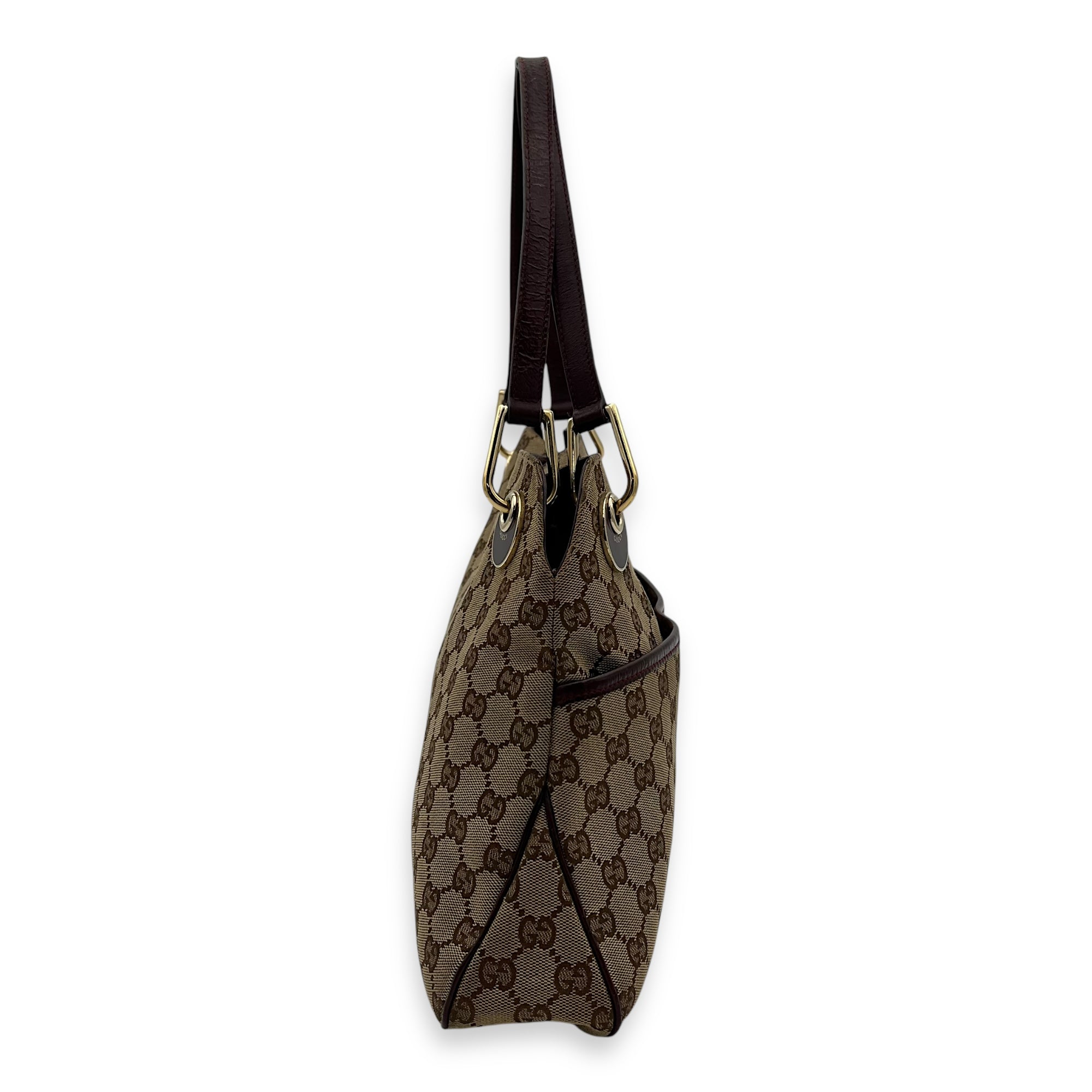 Gucci GG Shoulder Bag Brown in Canvas, Gold hardware_4