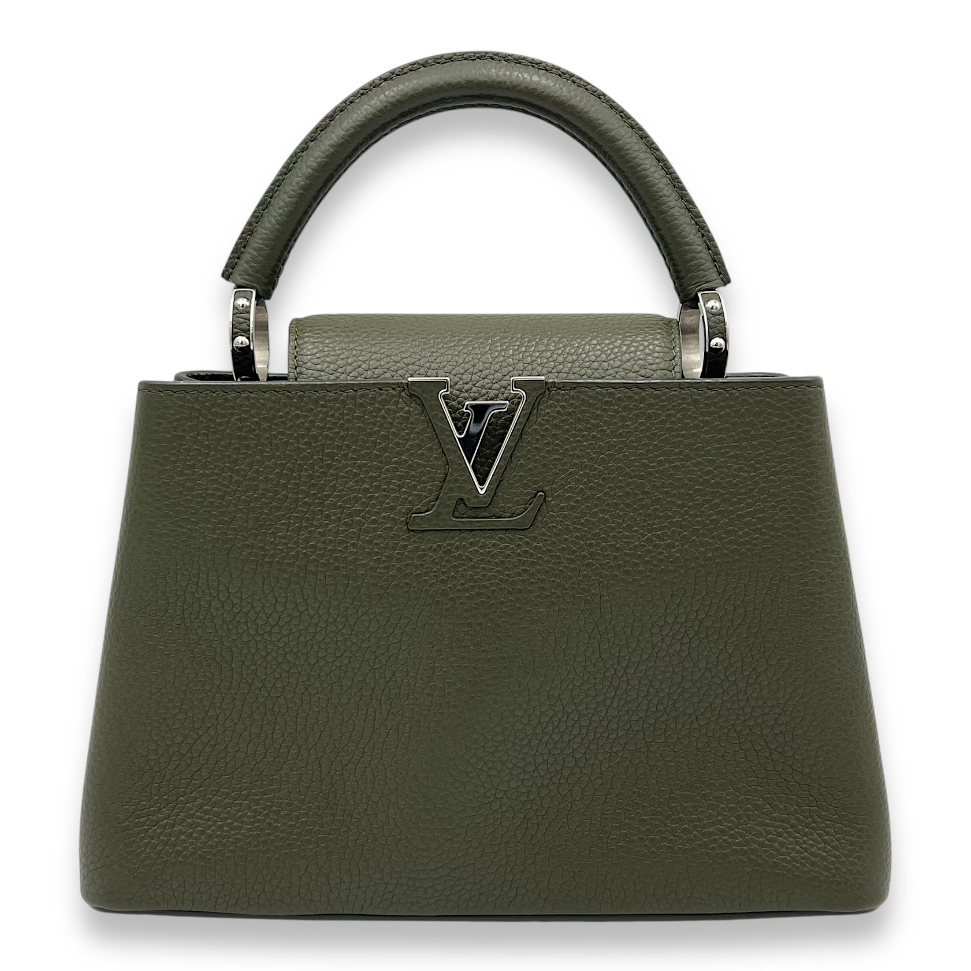 Louis Vuitton Capucines Top Handle Bag BB Green in Taurillon Leather, Silver hardware_1