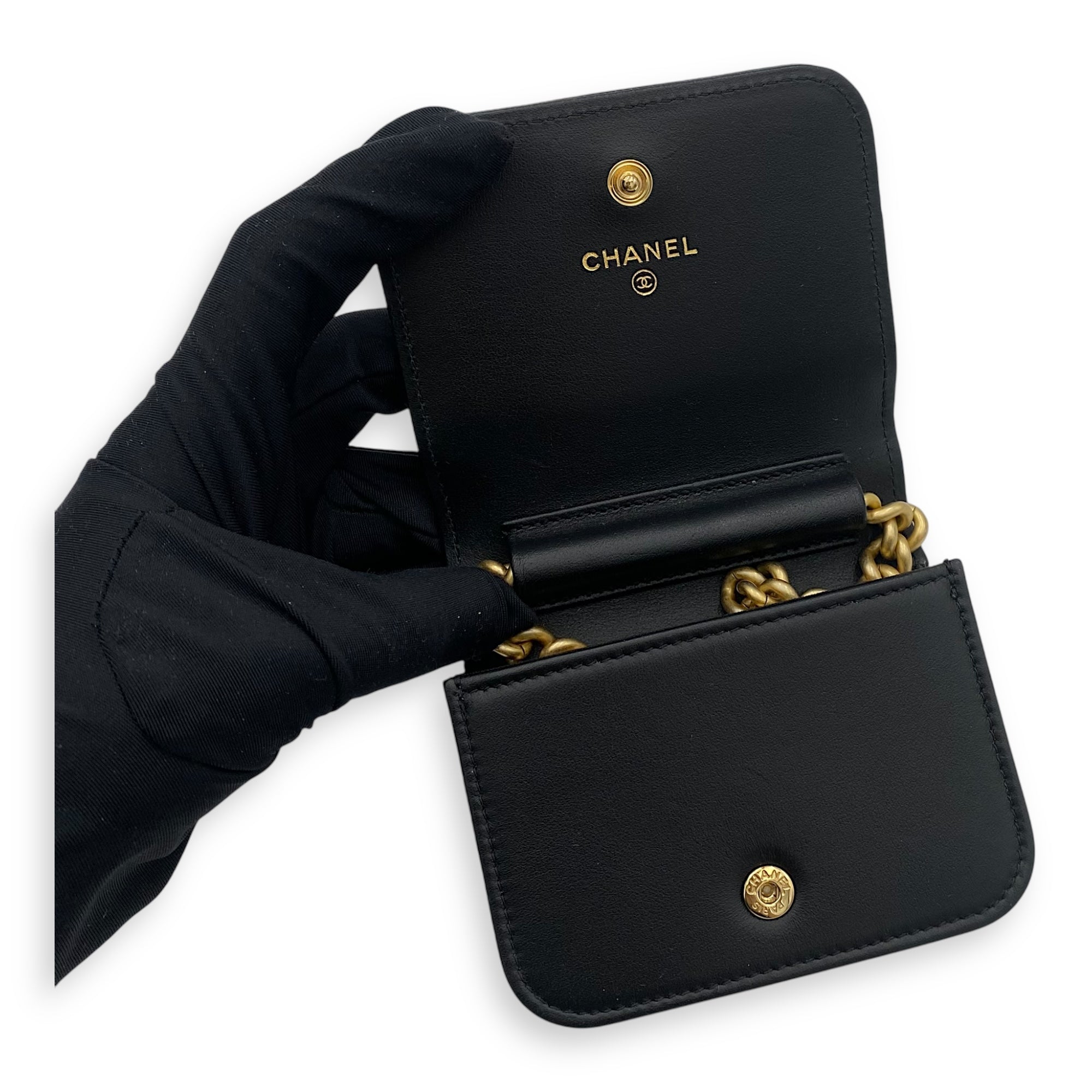 Chanel Boy Belt Bag Black in Caviar Leather, Gold hardware_8