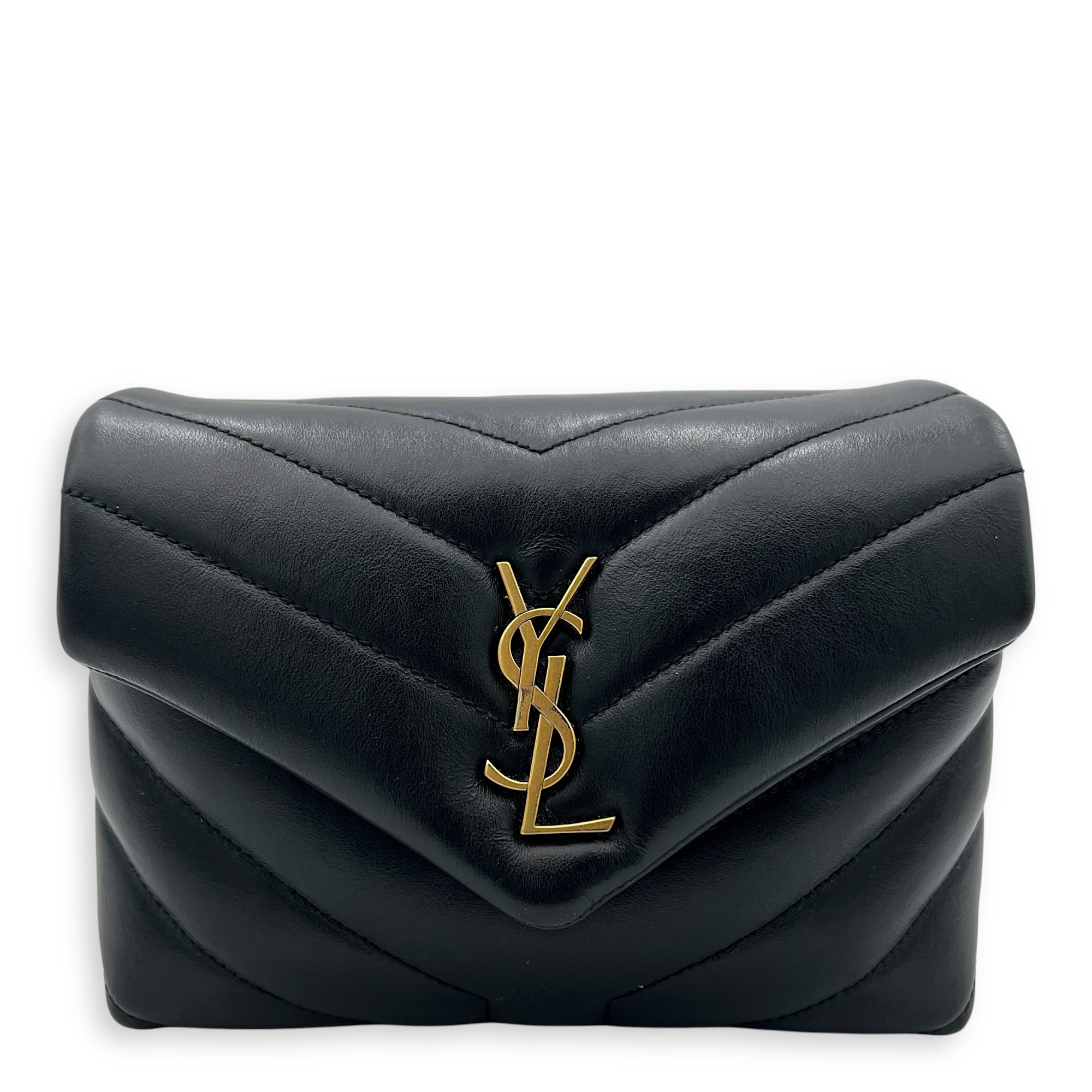 Saint Laurent Loulou Toy Black Crossbody Bag in Calfskin, Gold hardware_1