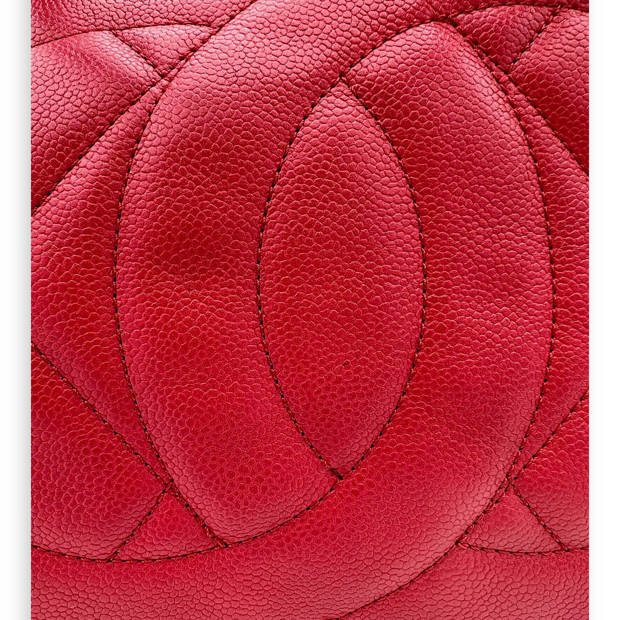 Chanel CC Tote Bag Red in Caviar Leather, Silver hardware_10