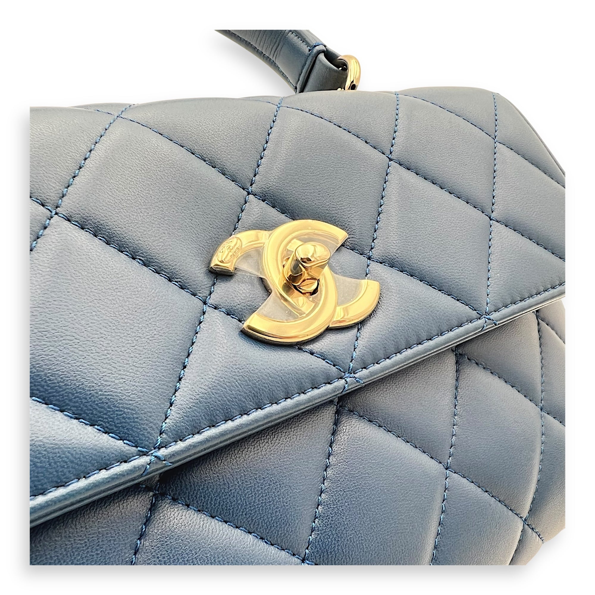 Chanel Trendy CC Top Handle Bag Blue in Lambskin, Gold hardware_10