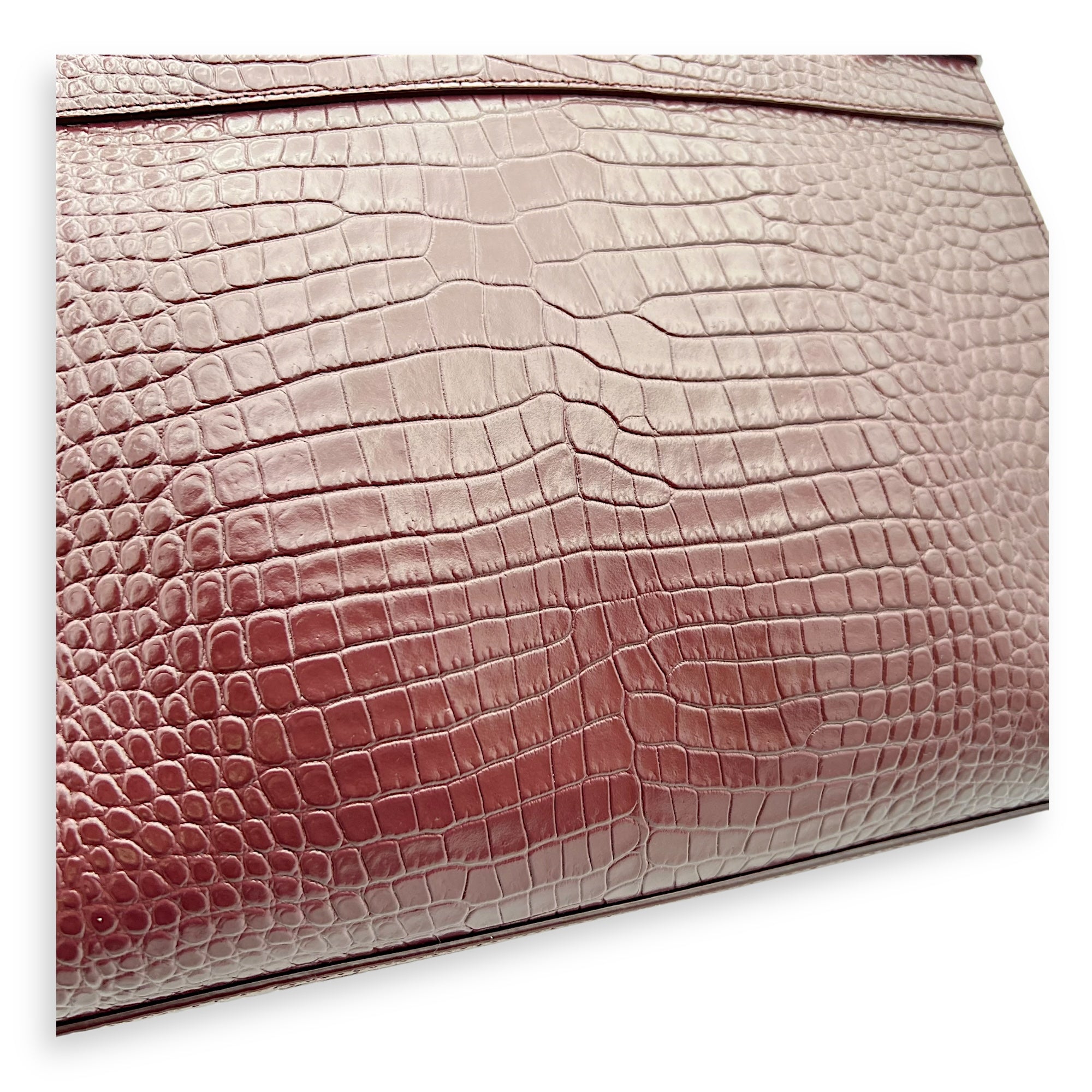 Saint Laurent Manhattan Top Handle Bag Red in Crocodile Embossed Calfskin, Silver hardware_10