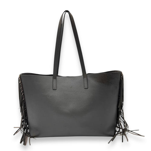 Saint Laurent East West Shopping Fringe Tote Bag Grey in Calfskin, Silver hardware_2