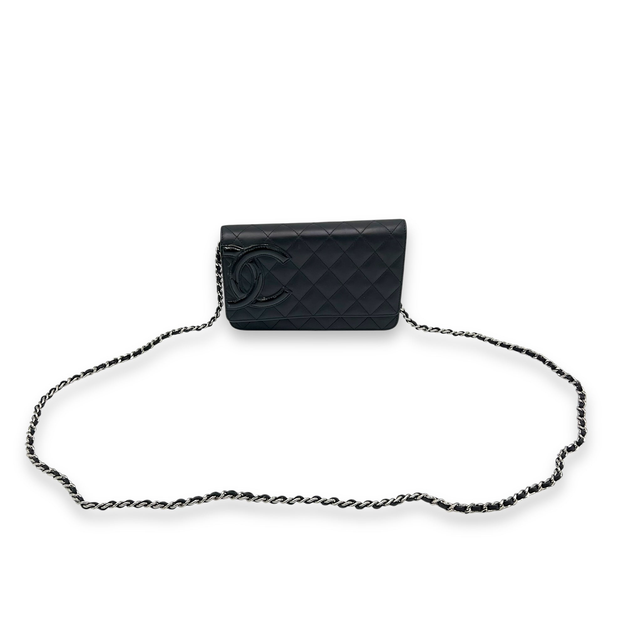 Chanel Cambon Wallet On Chain Black in Lambskin, Silver hardware_10