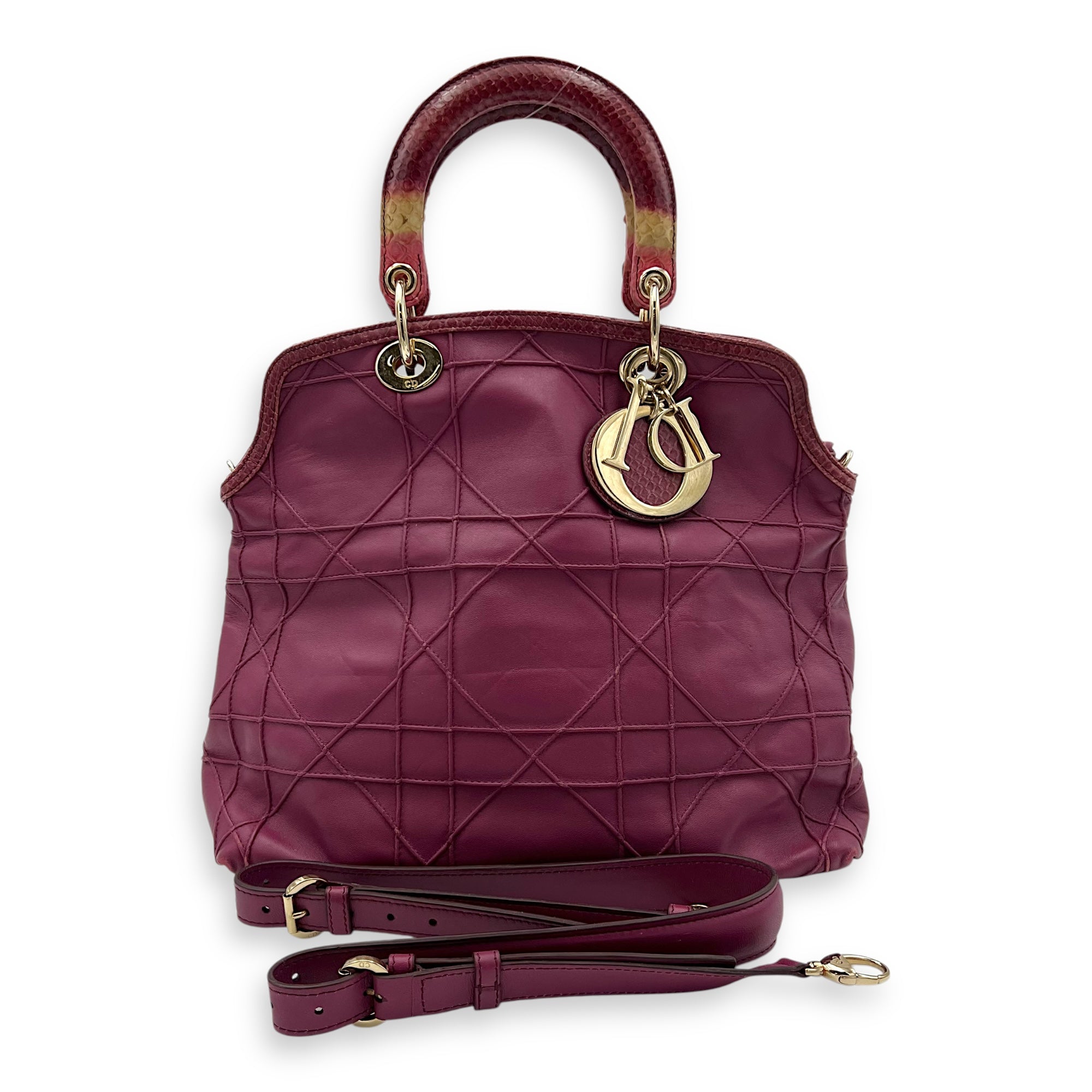 Christian Dior Granville Top Handle Bag Purple in Calfskin, Gold hardware_10