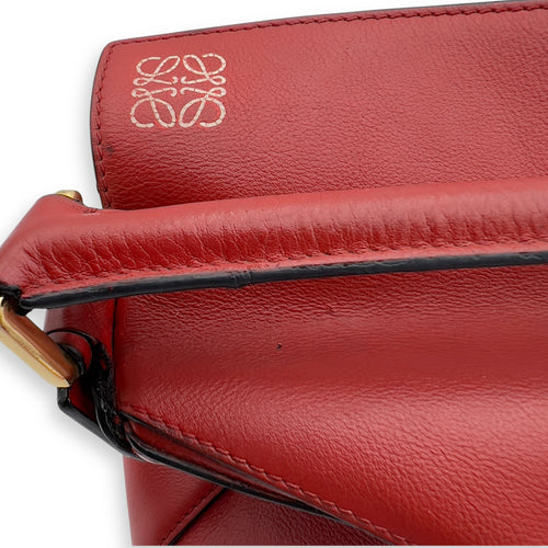 Loewe Puzzle Small Red Top Handle Bag in Calfskin, Gold hardware_10