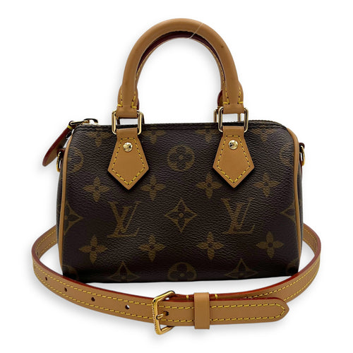 Louis Vuitton Speedy Top Handle Bag Nano Brown in Monogram Coated Canvas, Gold hardware_10