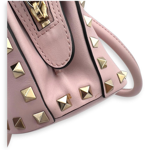 Valentino Rockstud Top Handle Bag Pink in Calfskin, Gold hardware_10