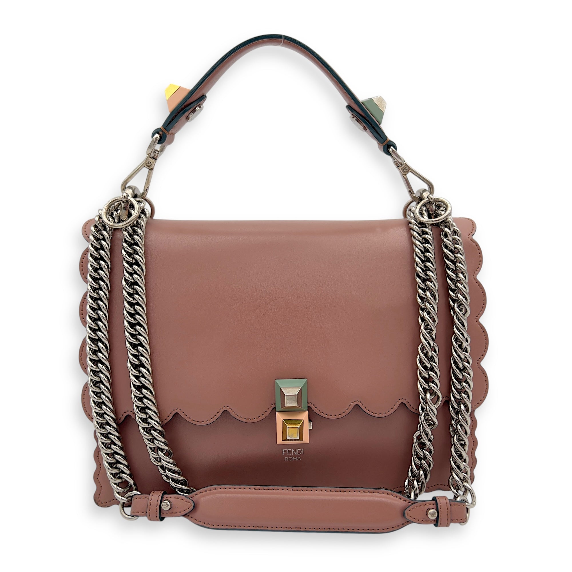 Fendi Kan I Shoulder Bag Brown in Calfskin, Gold hardware_10