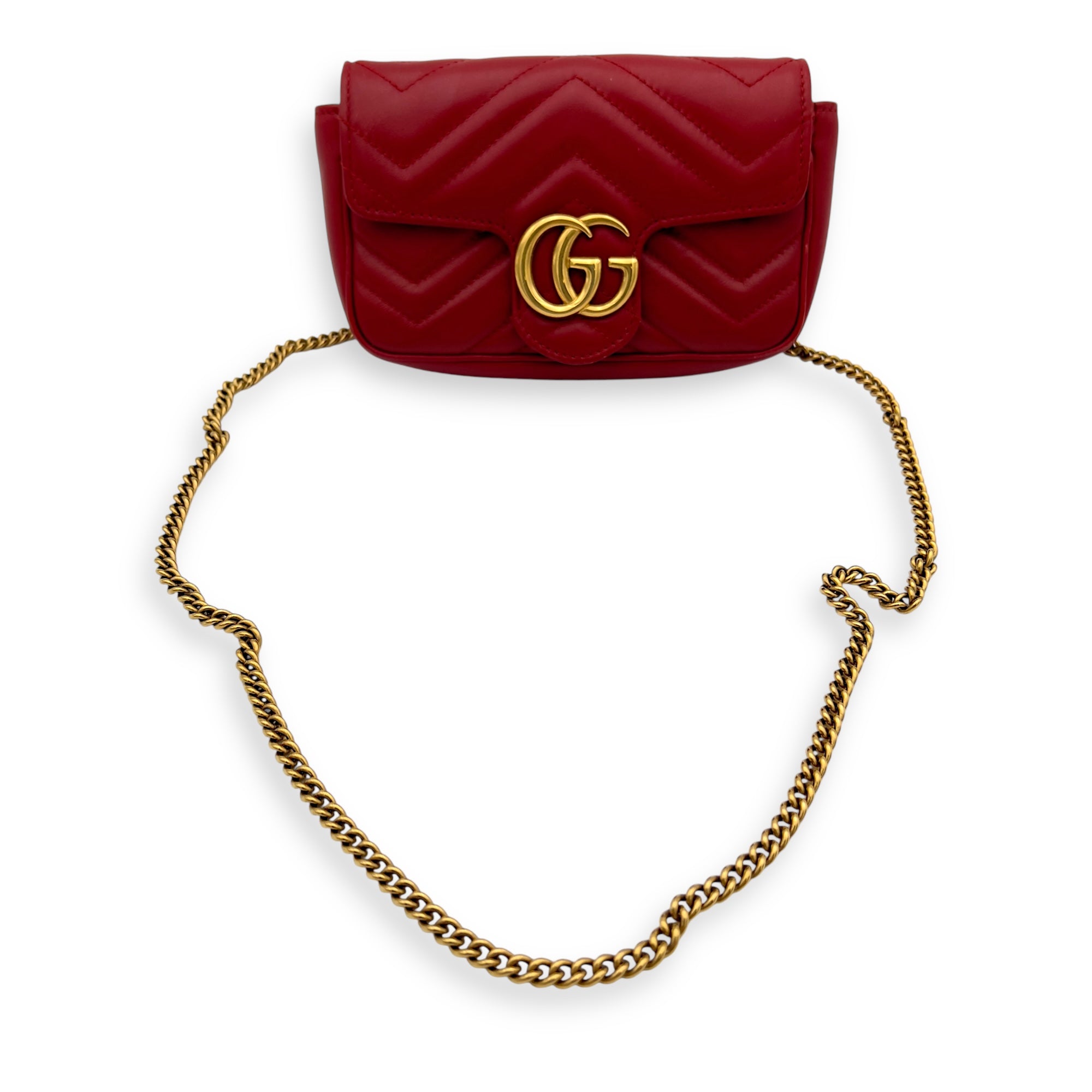 Gucci GG Marmont Crossbody Bag Mini Red in Calfskin, Gold hardware_10