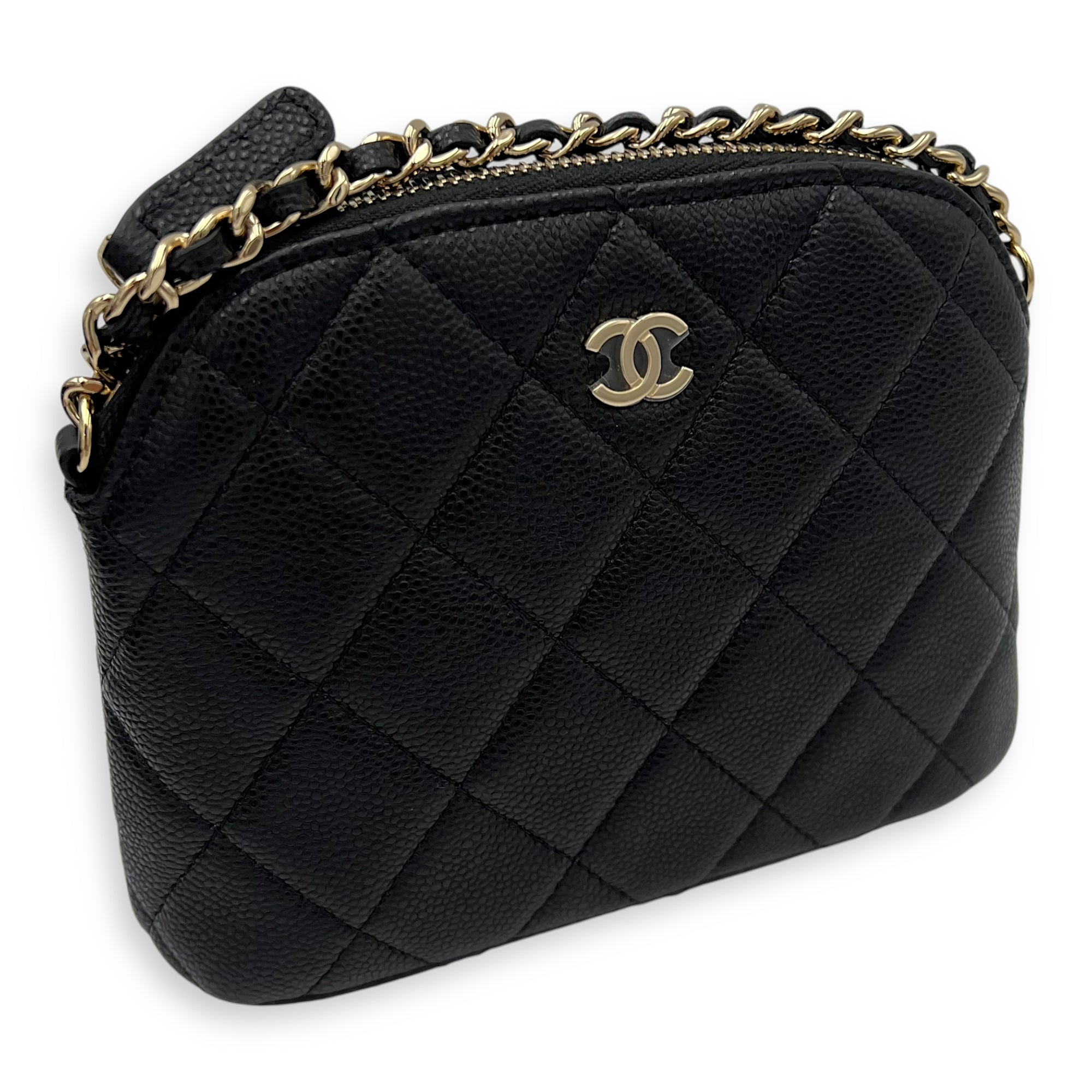 Chanel 24S Quilted Crossbody Bag Mini Black in Caviar Leather, Gold hardware_12