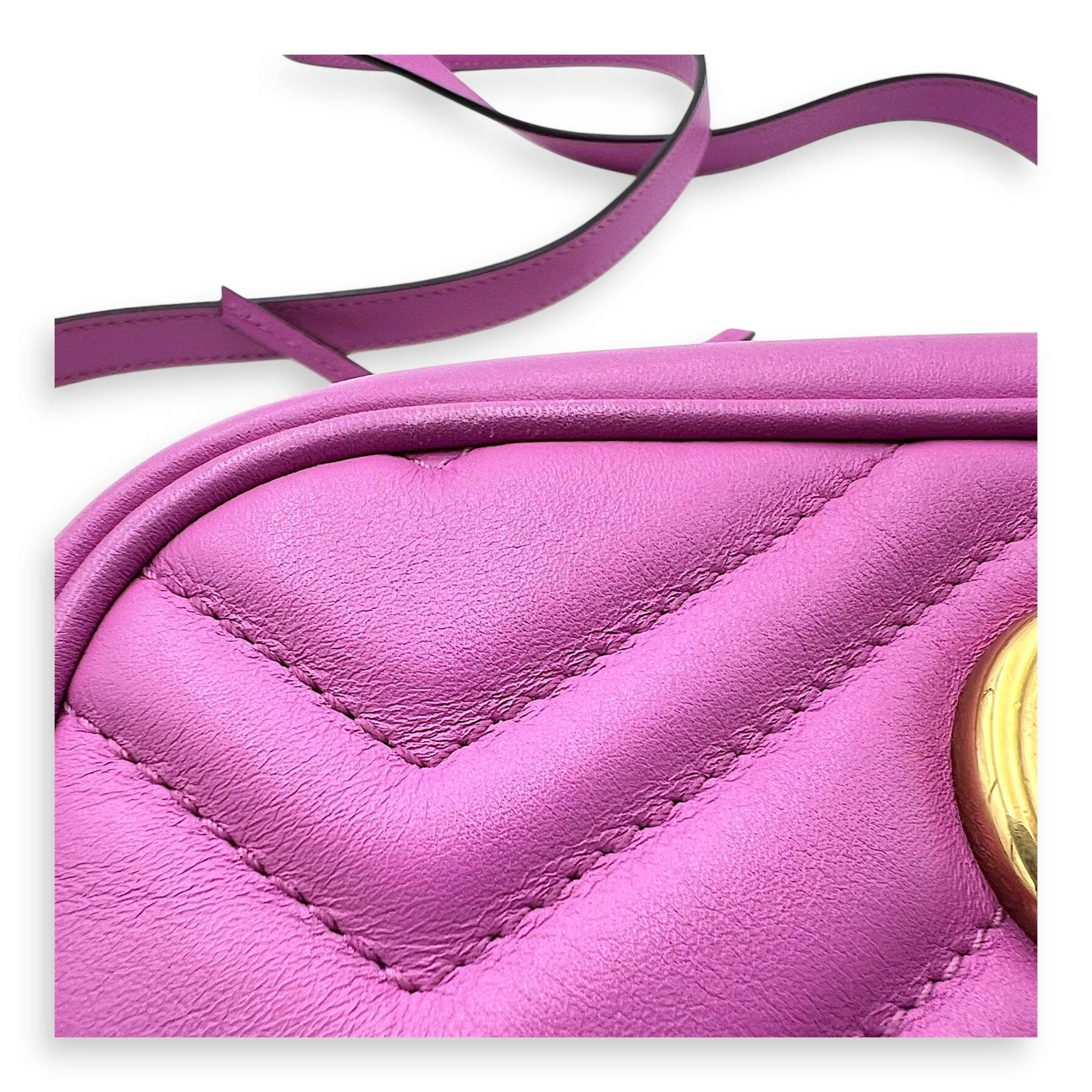 Gucci GG Marmont Crossbody Bag Small Pink in Calfskin, Gold hardware_10