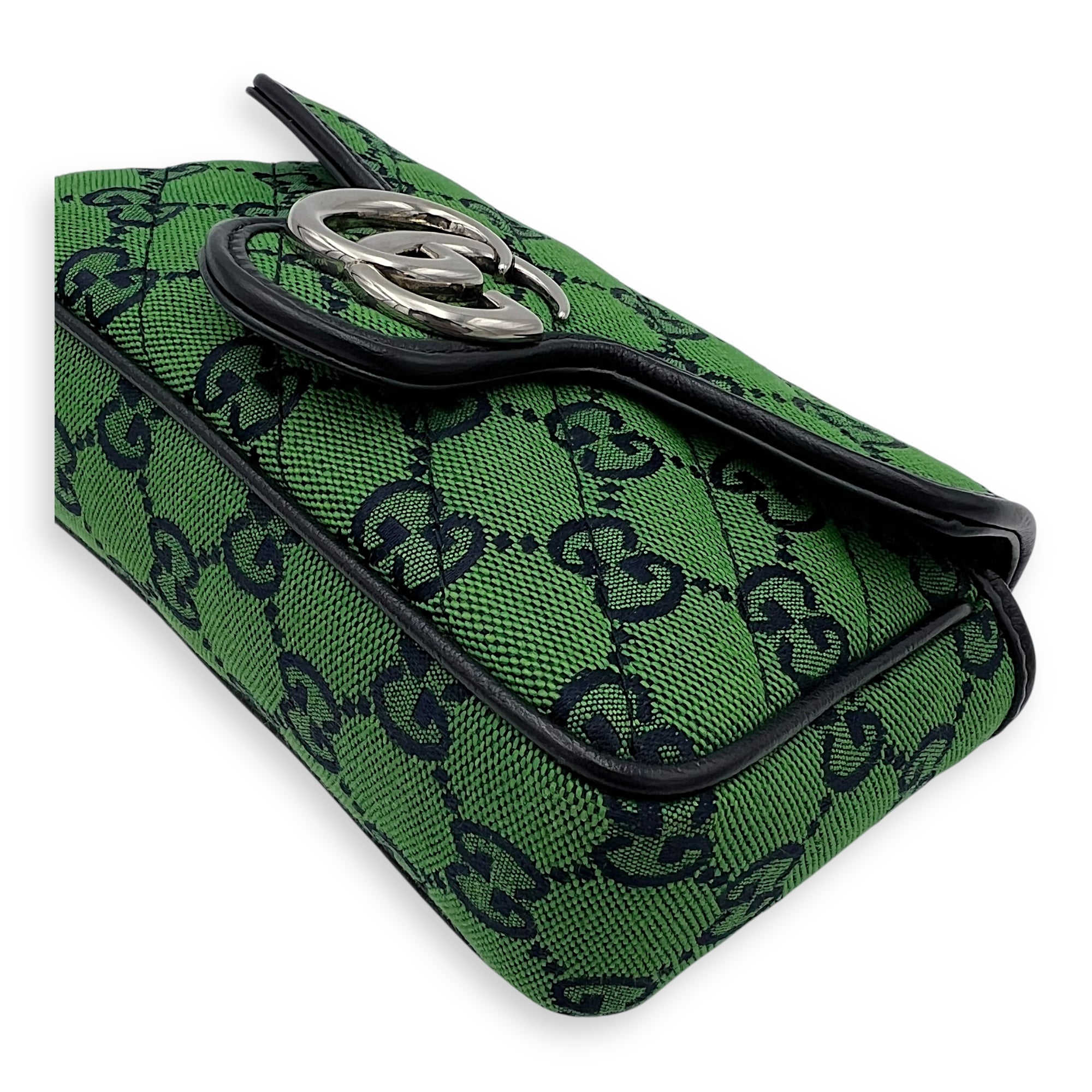 Gucci GG Marmont Super Mini Green Crossbody Bag in Canvas, Silver hardware_6