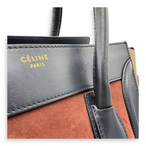 Celine Luggage Mini Multi-colour Top Handle Bag in Suede Leather, Gold hardware_10