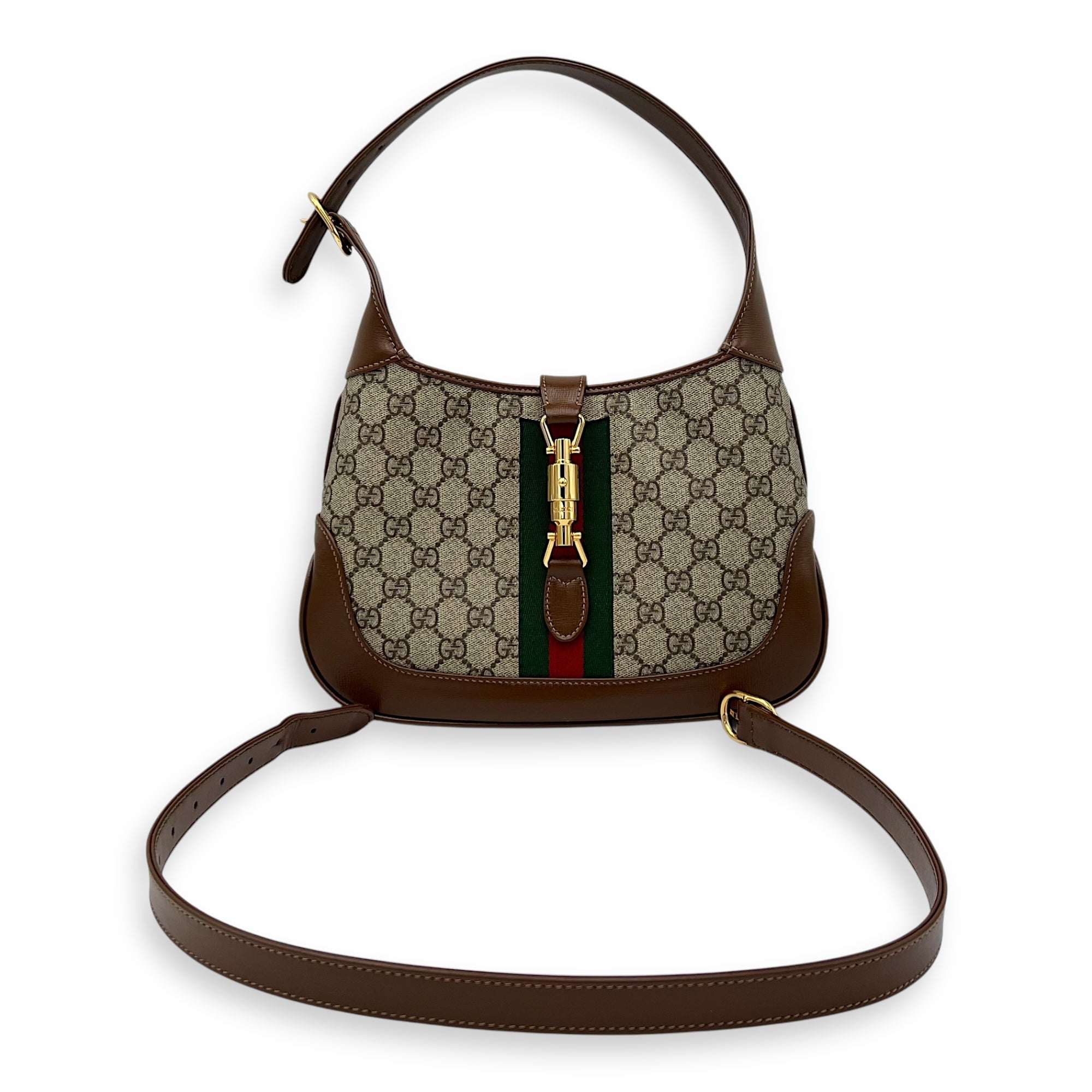 Gucci Jackie 1961 Small Grey Shoulder Bag in Coated Canvas, Gold hardware_10