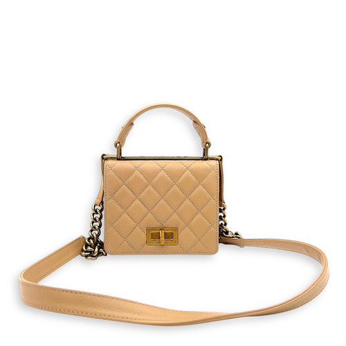 Chanel Rita Top Handle Bag Brown in Calfskin, Gold hardware_10