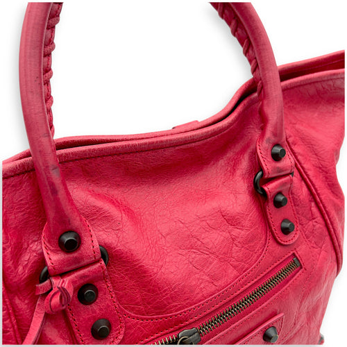 Balenciaga Sunday Red Top Handle Bag in Distressed Leather, Gunmetal hardware_12