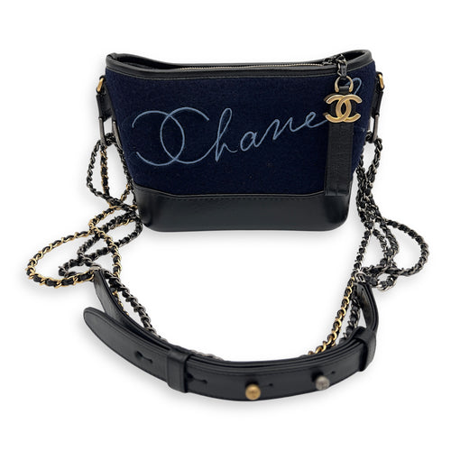 Chanel Gabrielle Small Blue Crossbody Bag in Felt Fabric, Mixed hardware_6