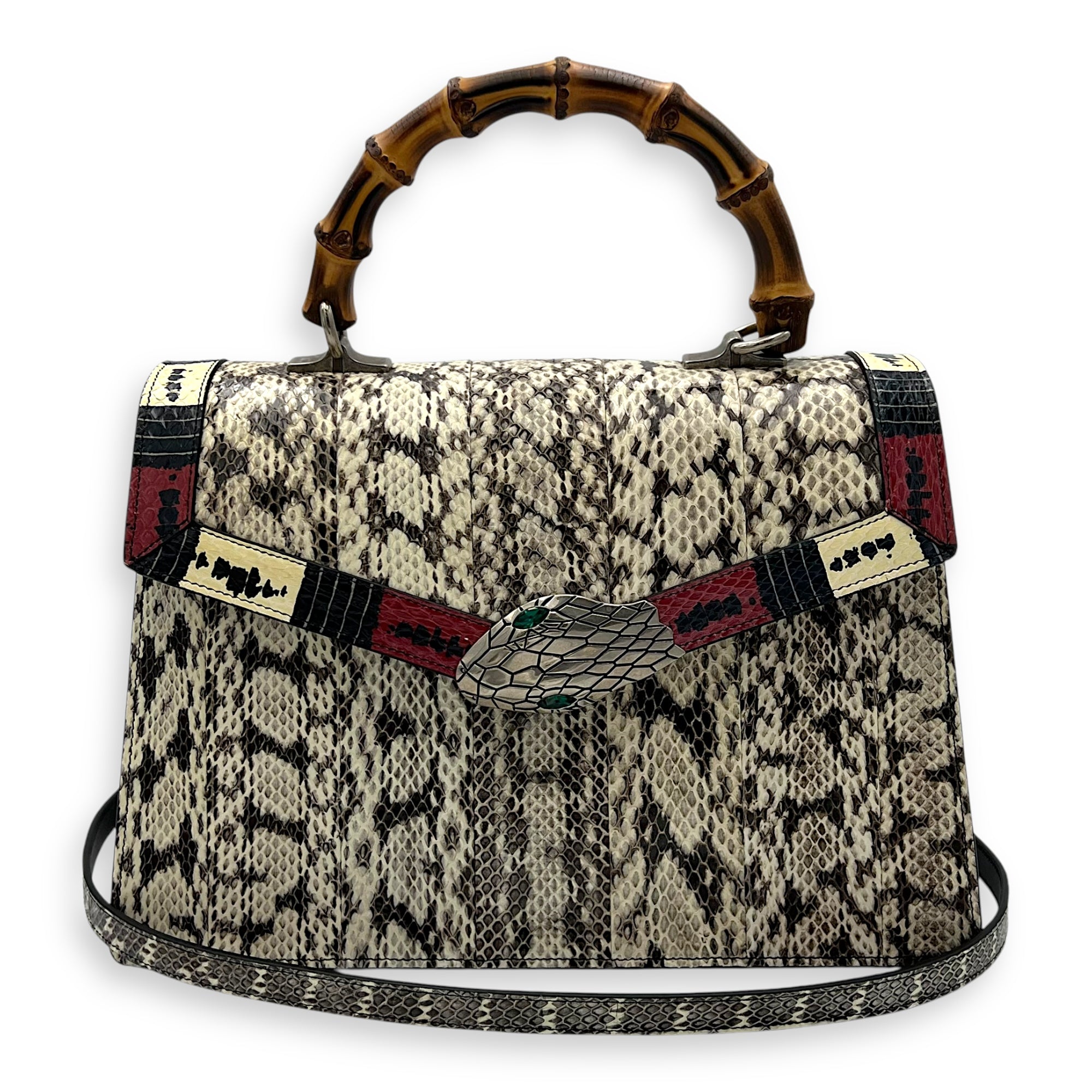 Gucci Lilith Top Handle Bag White in Python Leather, Silver hardware_10