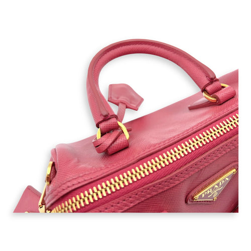 Prada Convertible Bowler Boston Mini Pink Top Handle Bag in Saffiano Leather, Gold hardware_10