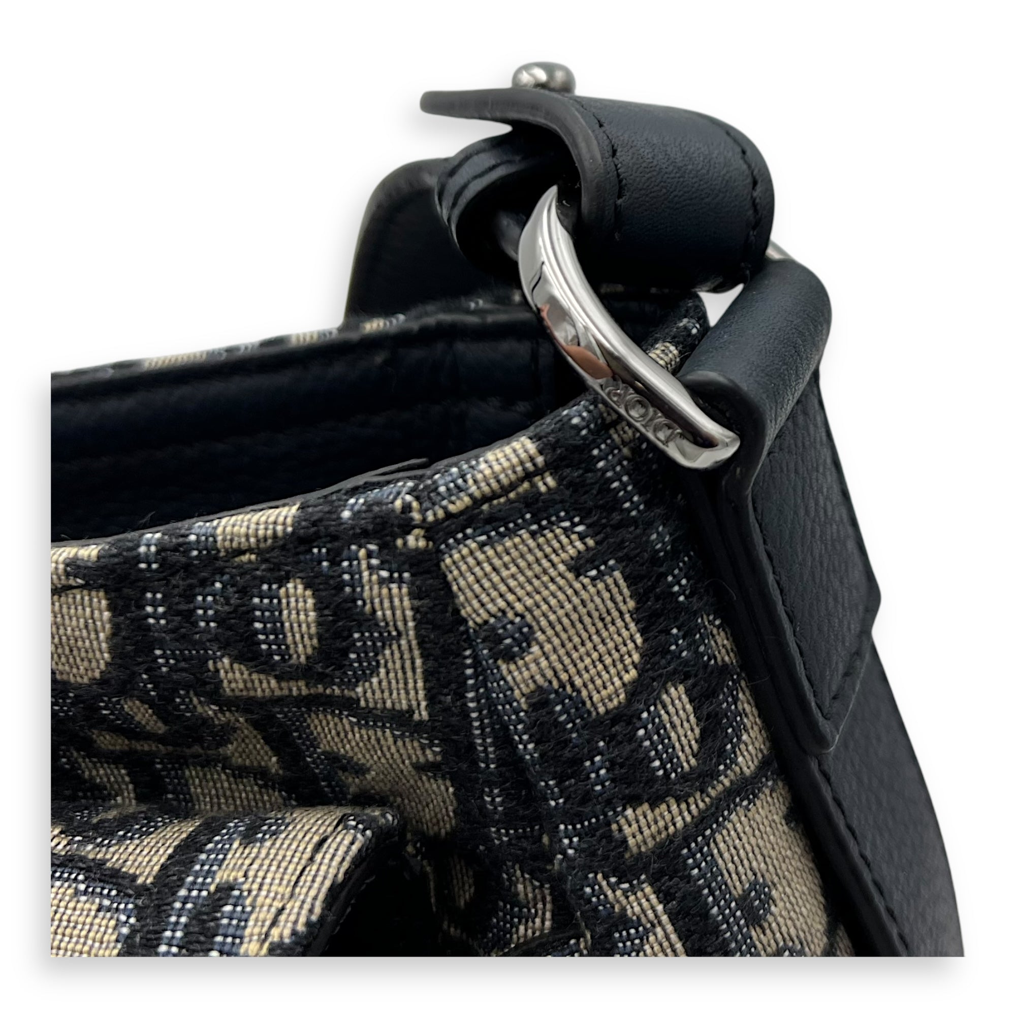 Christian Dior Oblique Crossbody Bag Blue in Jacquard, Silver hardware_10