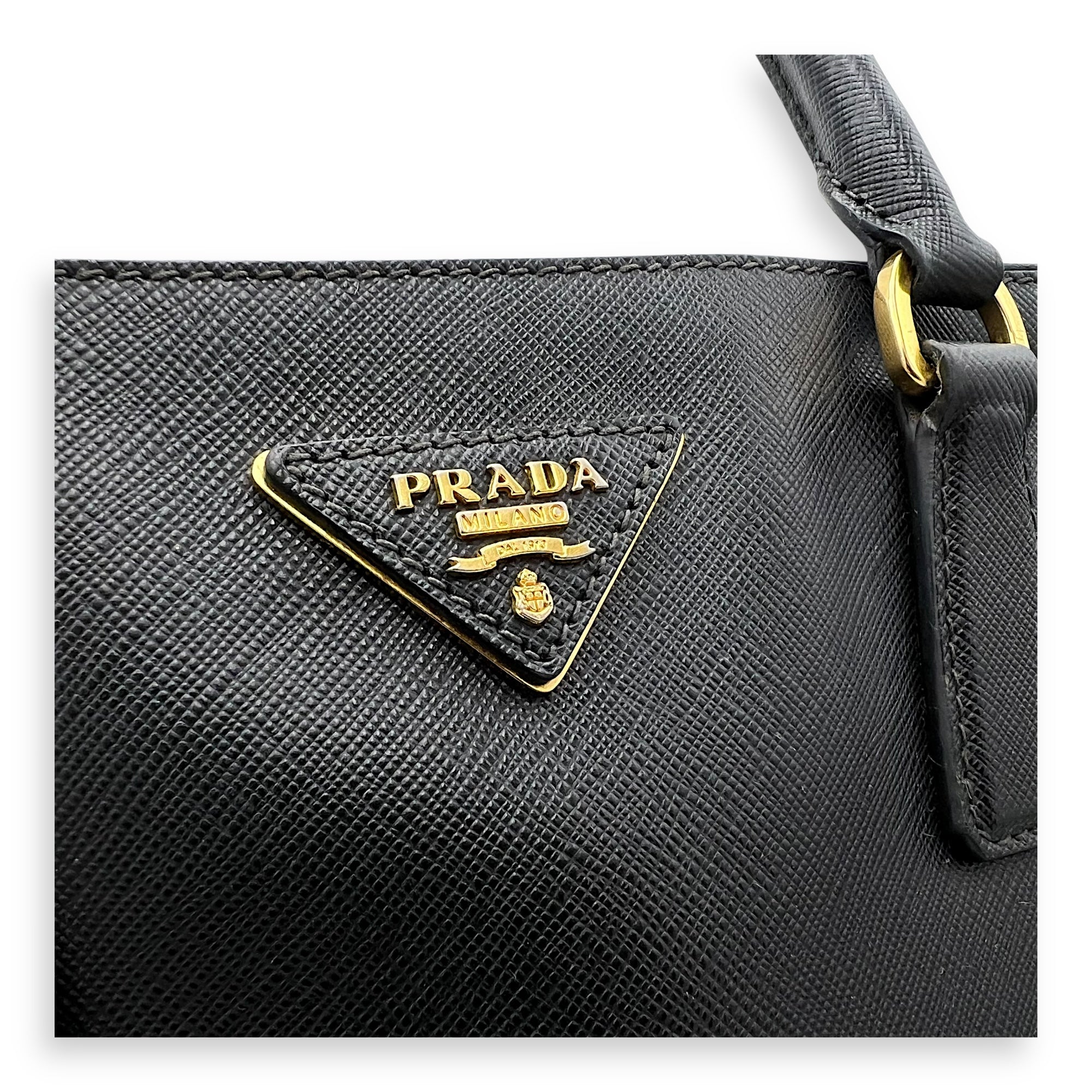 Prada Galleria Top Handle Bag Black in Saffiano Leather, Gold hardware_10