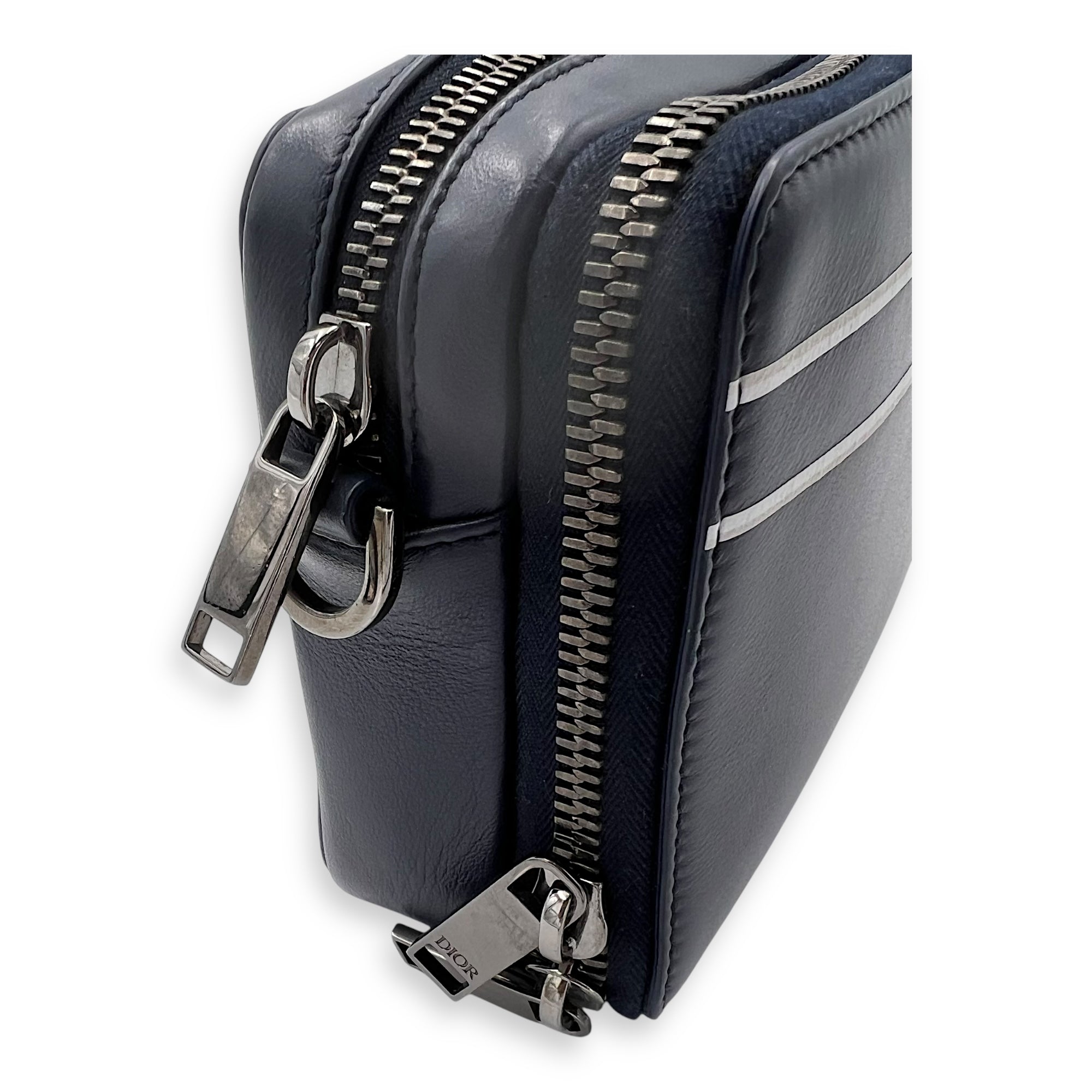 Christian Dior x Descente Double Zip Blue Crossbody Bag in Calfskin, Silver hardware_10